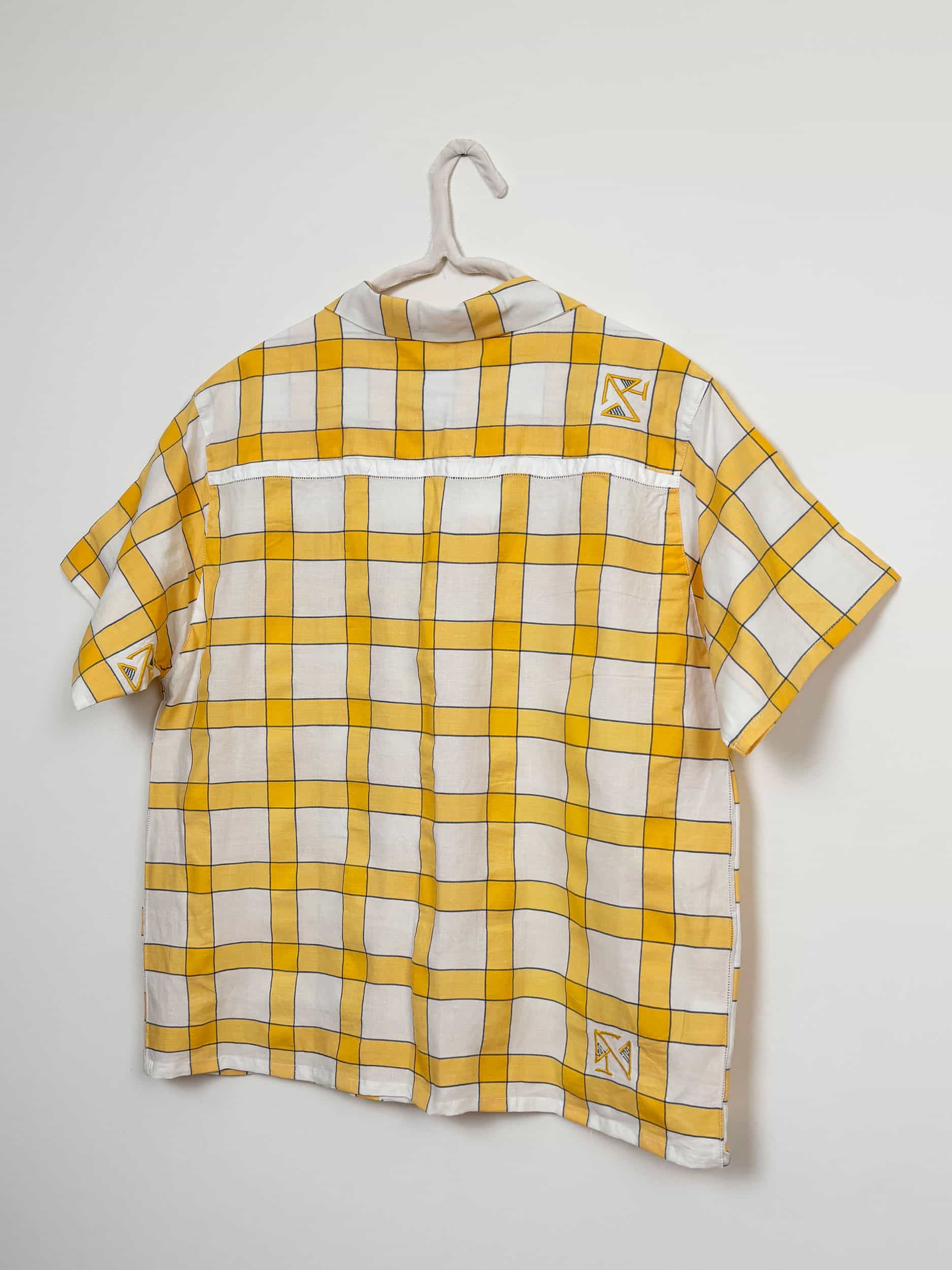 Yellow checked cotton short-sleeved shirt