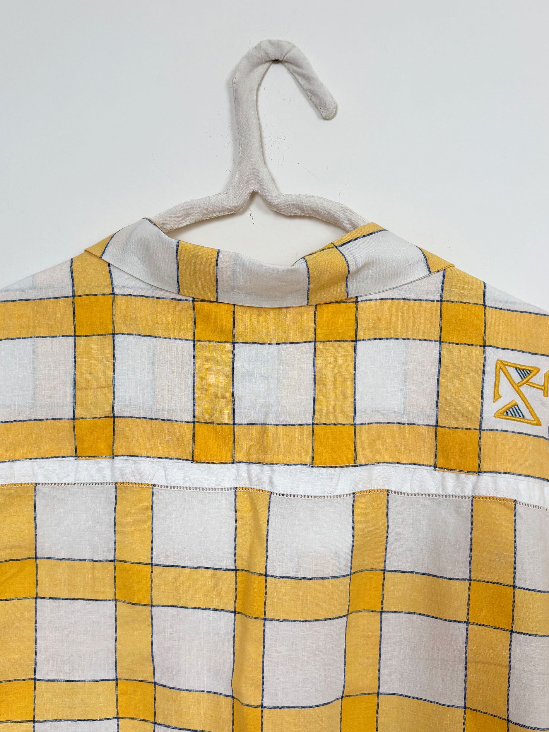 Yellow checked cotton short-sleeved shirt