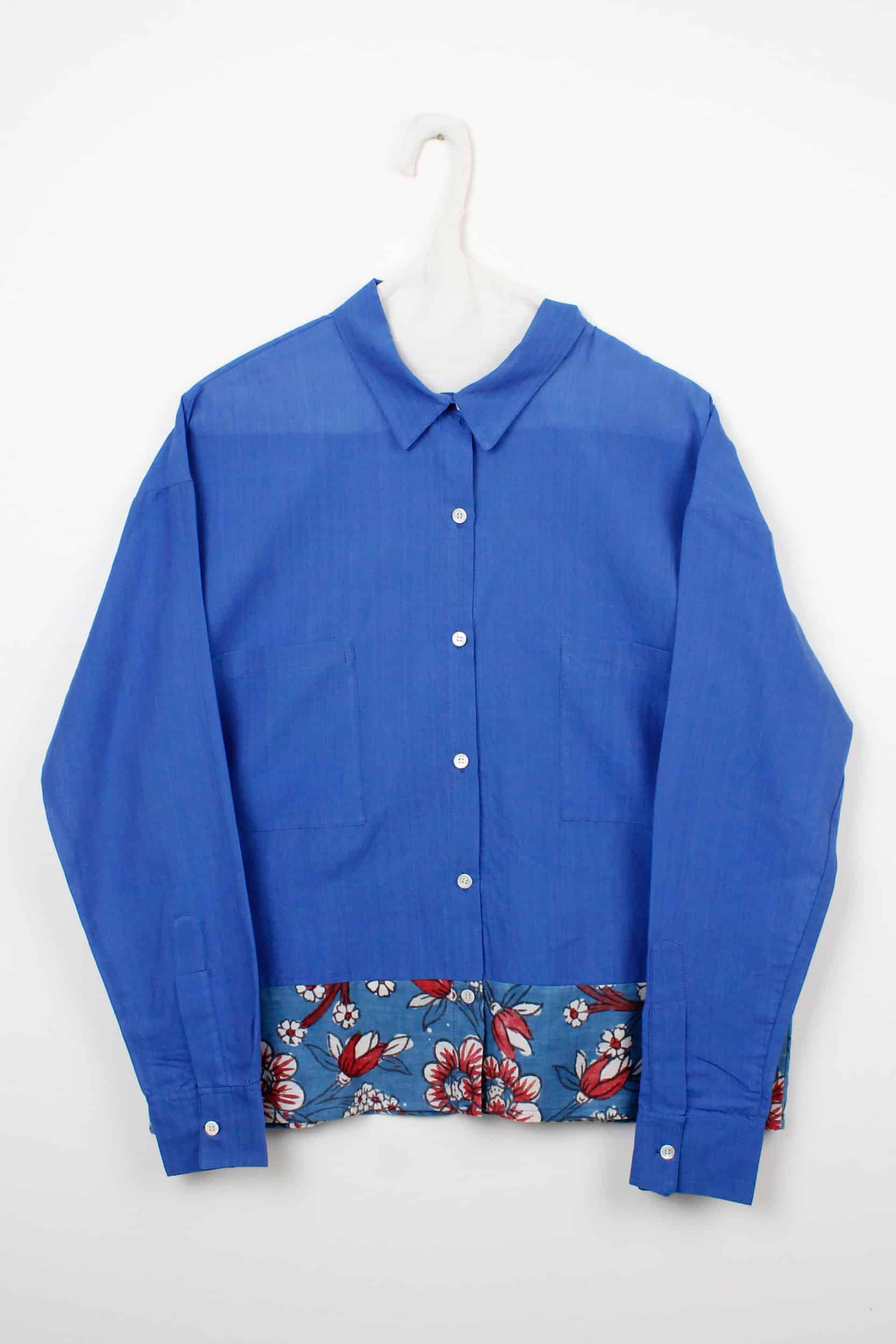 Blue & flowers patchwork shirt