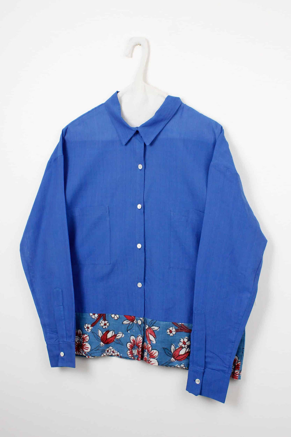 Blue & flowers patchwork shirt