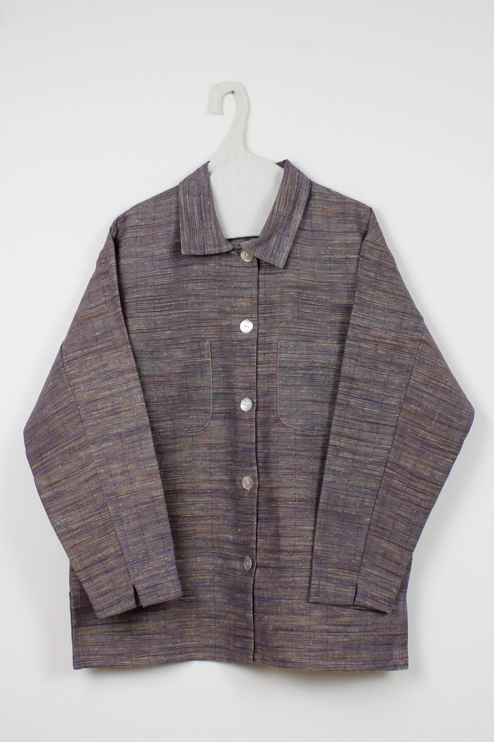 Purple striped long silk shirt