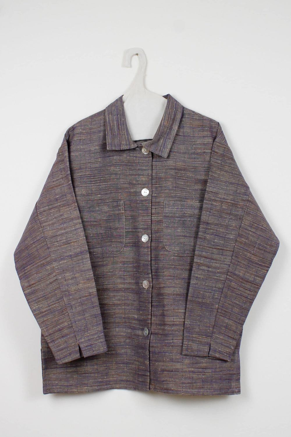 Purple striped long silk shirt