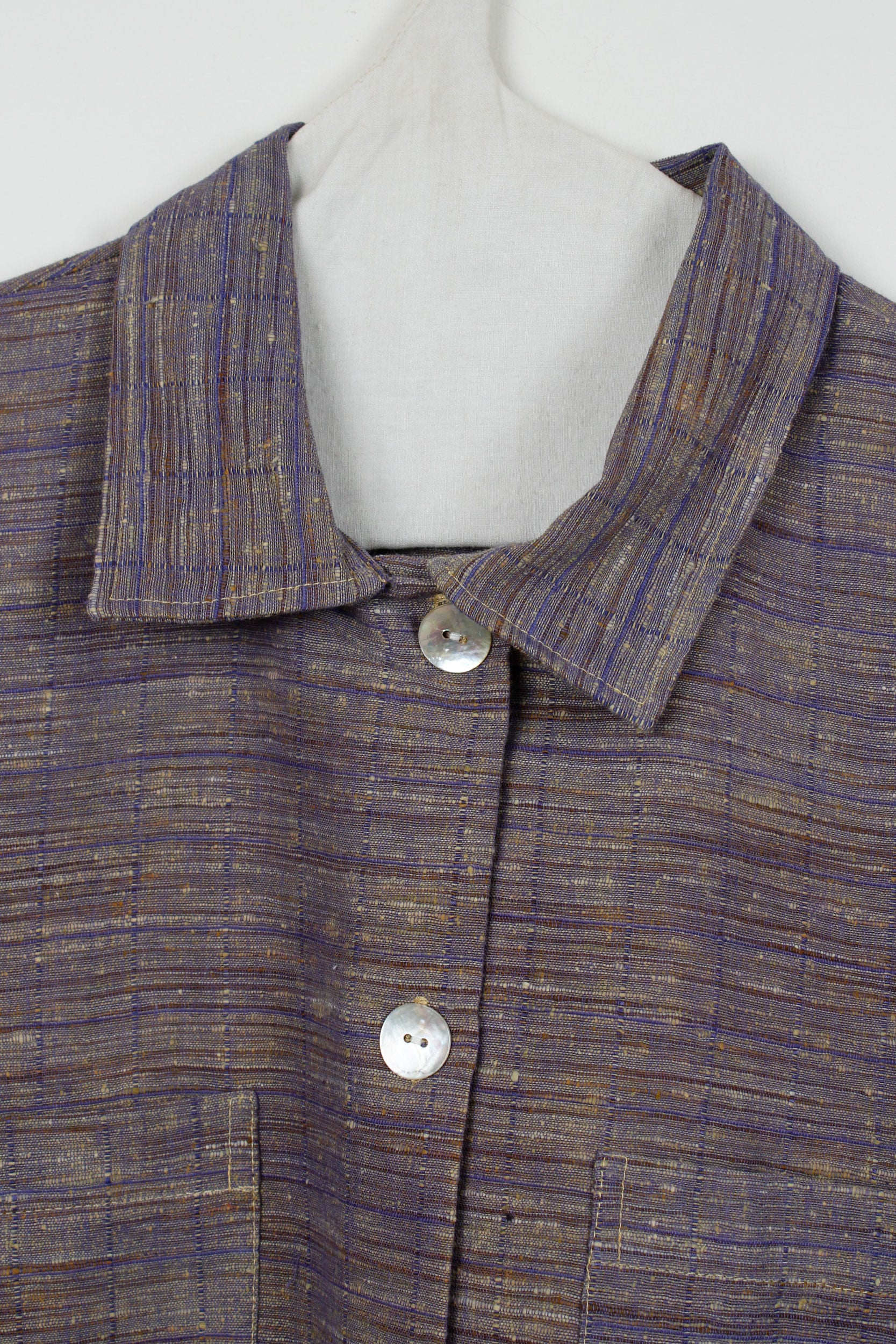 Purple striped long silk shirt