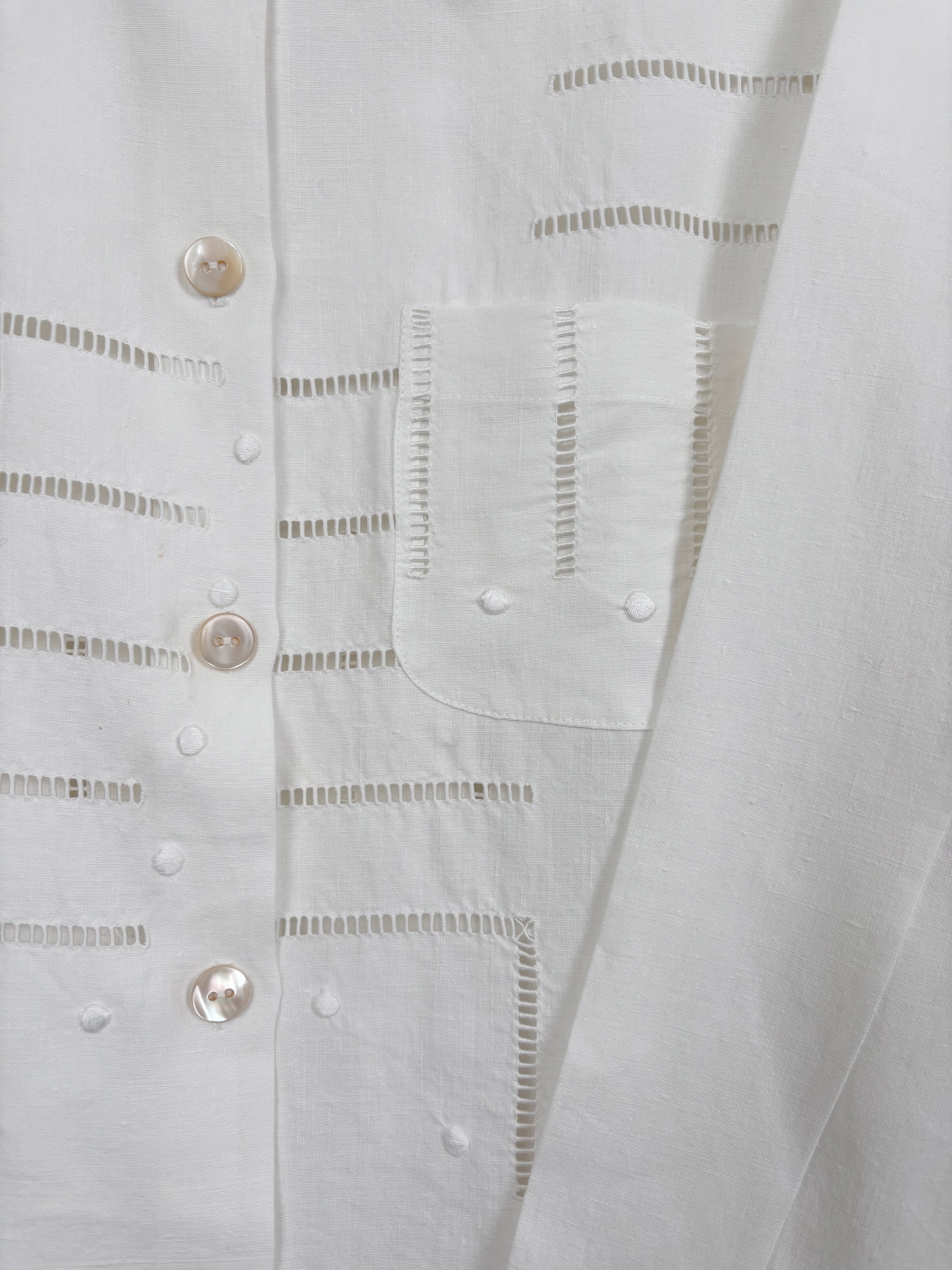 White hemstitch & flowers long shirt