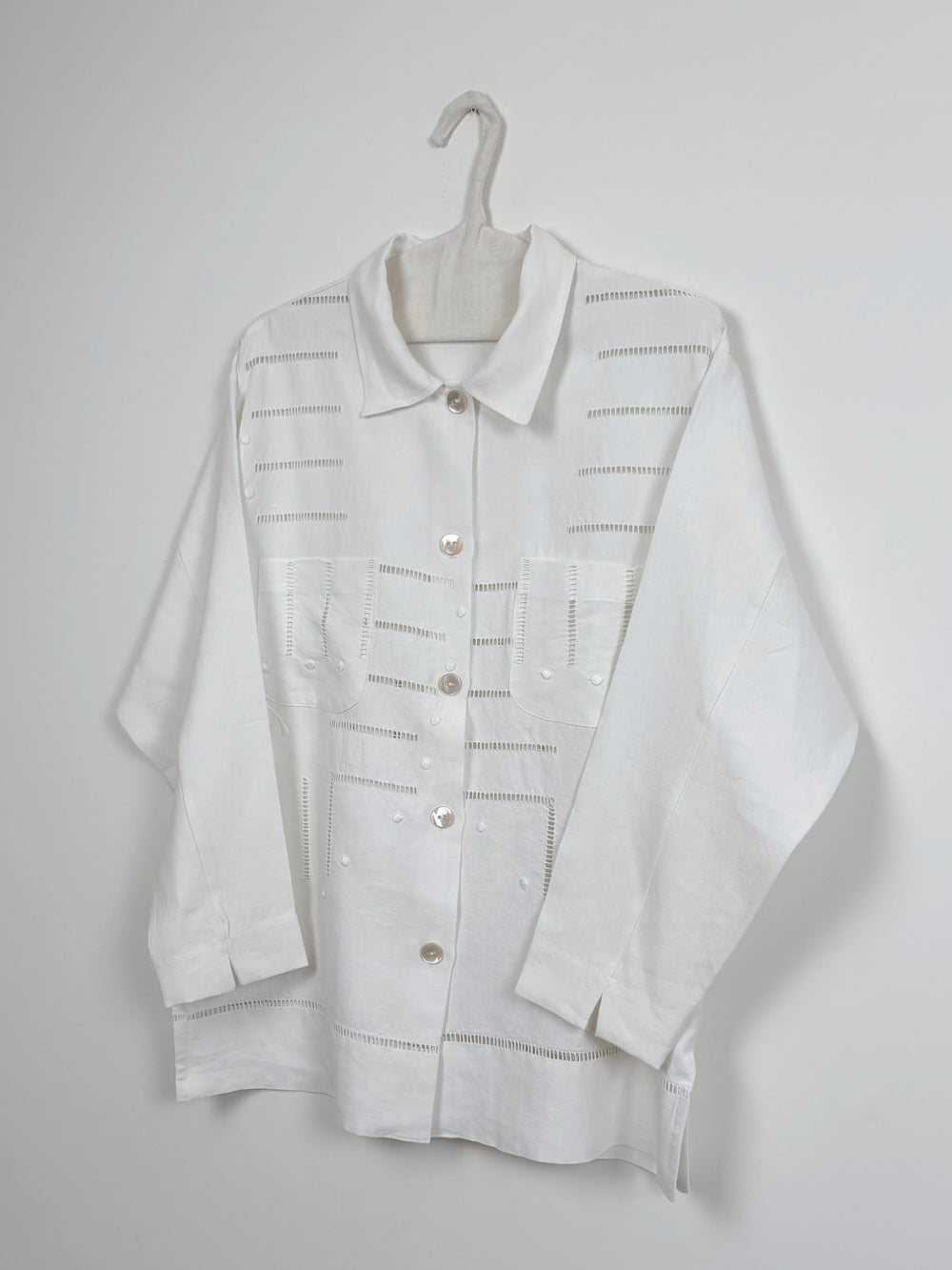 White hemstitch & flowers long shirt