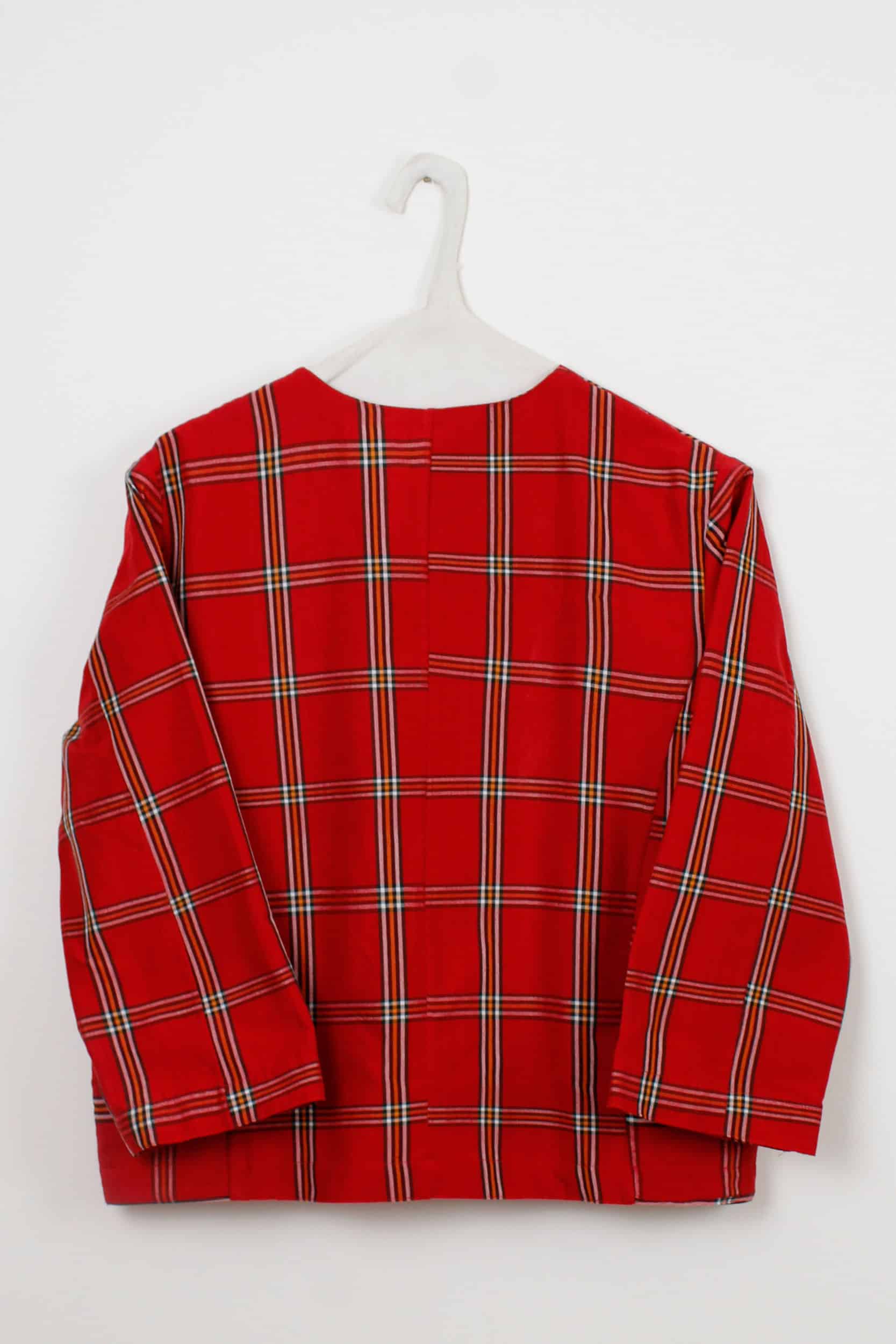 Red checked square pockets jacket