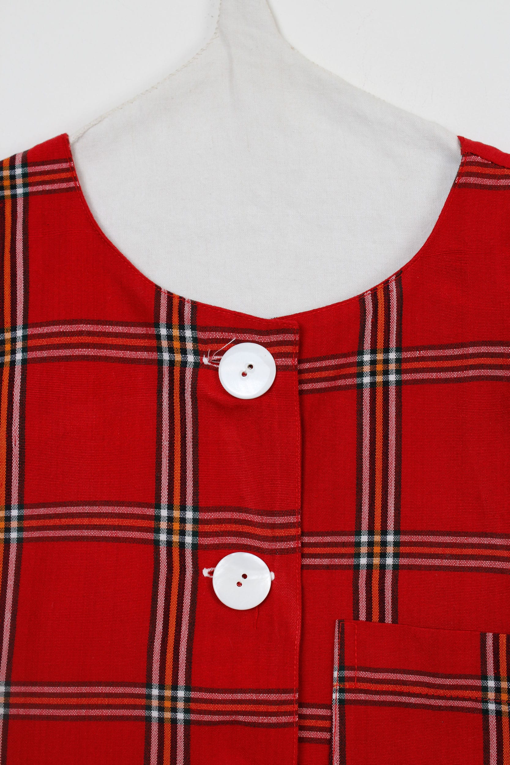 Red checked square pockets jacket