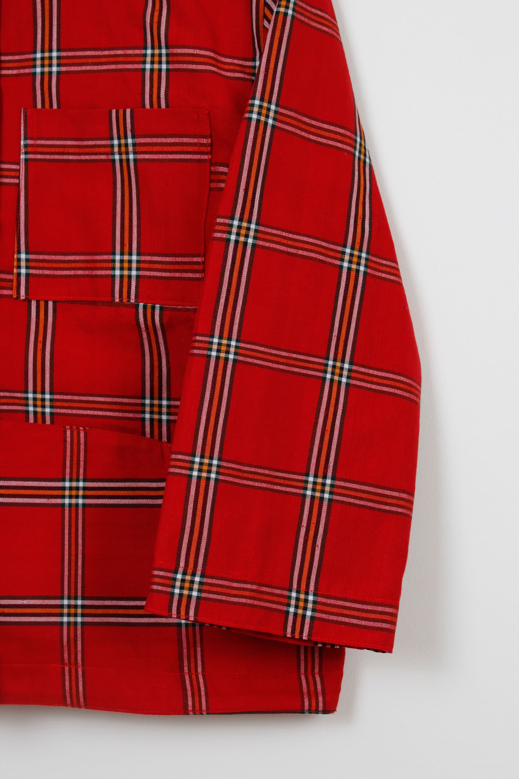 Red checked square pockets jacket