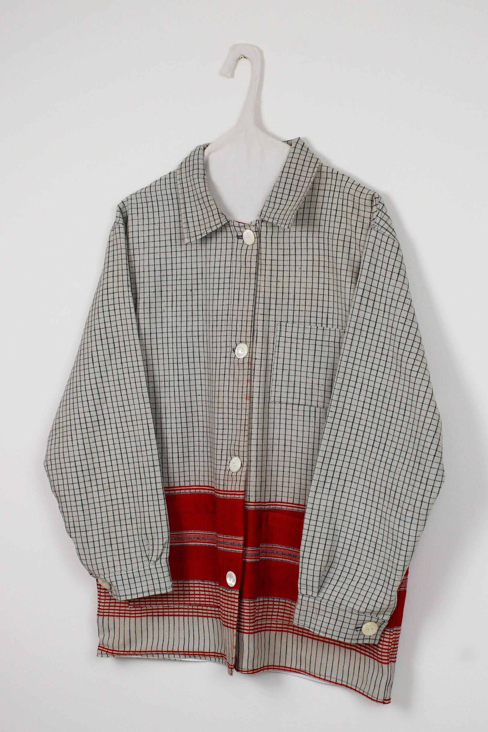 Grey & red plaid long jacket