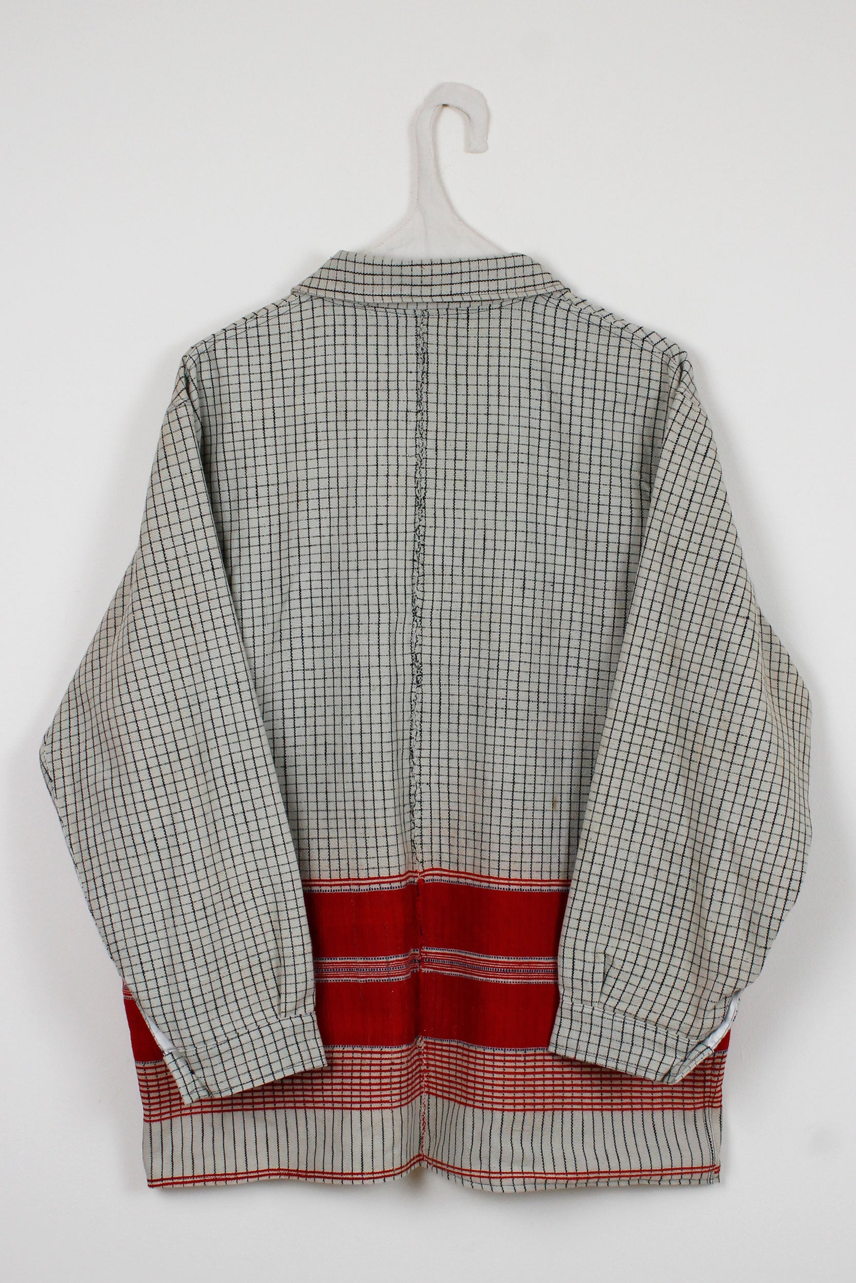 Grey & red plaid long jacket