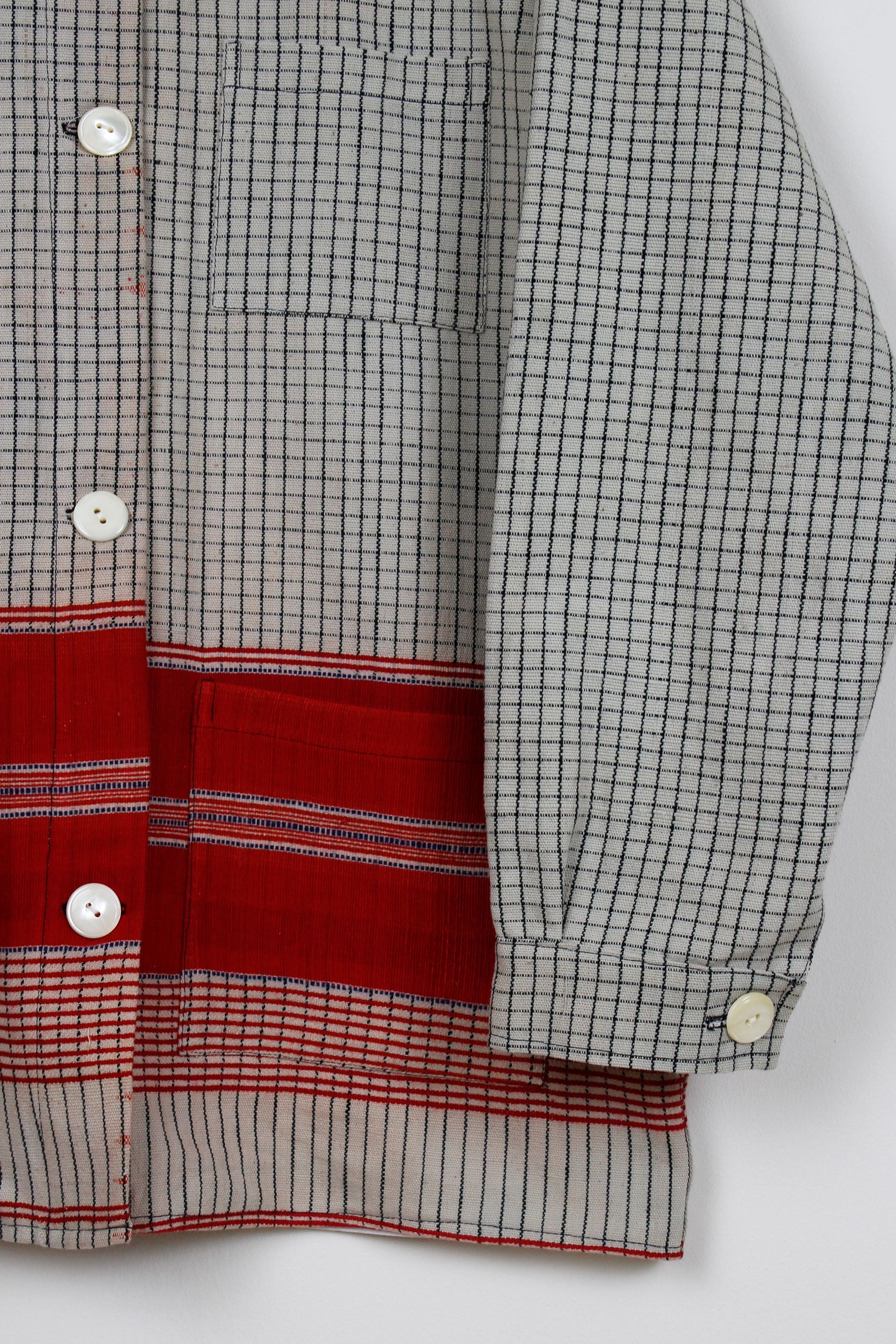 Grey & red plaid long jacket