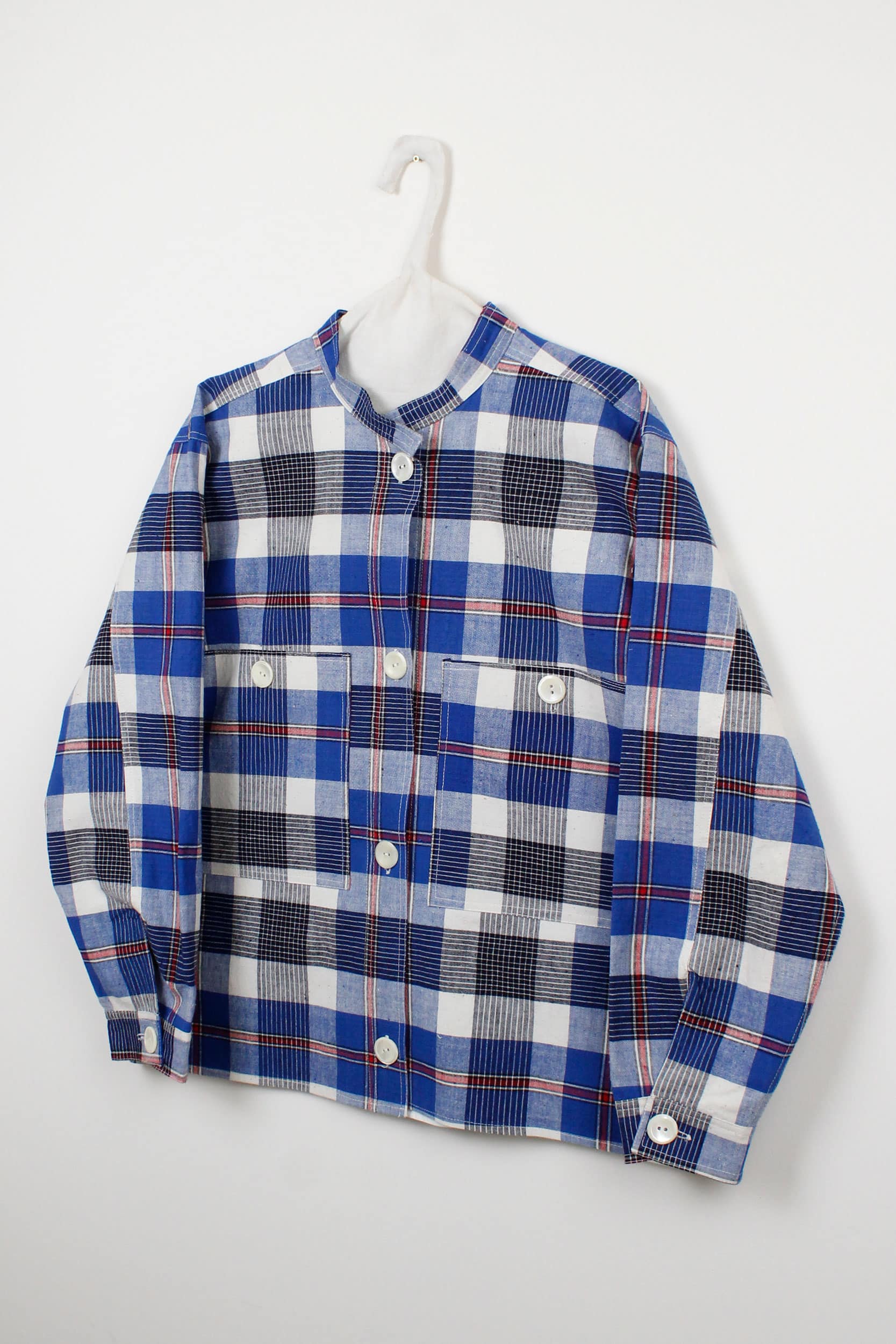 Blue checked mao collar jacket