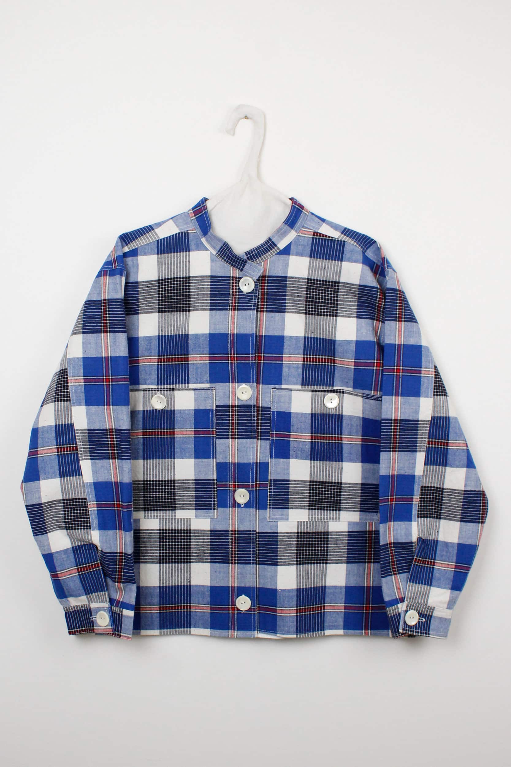 Blue checked mao collar jacket