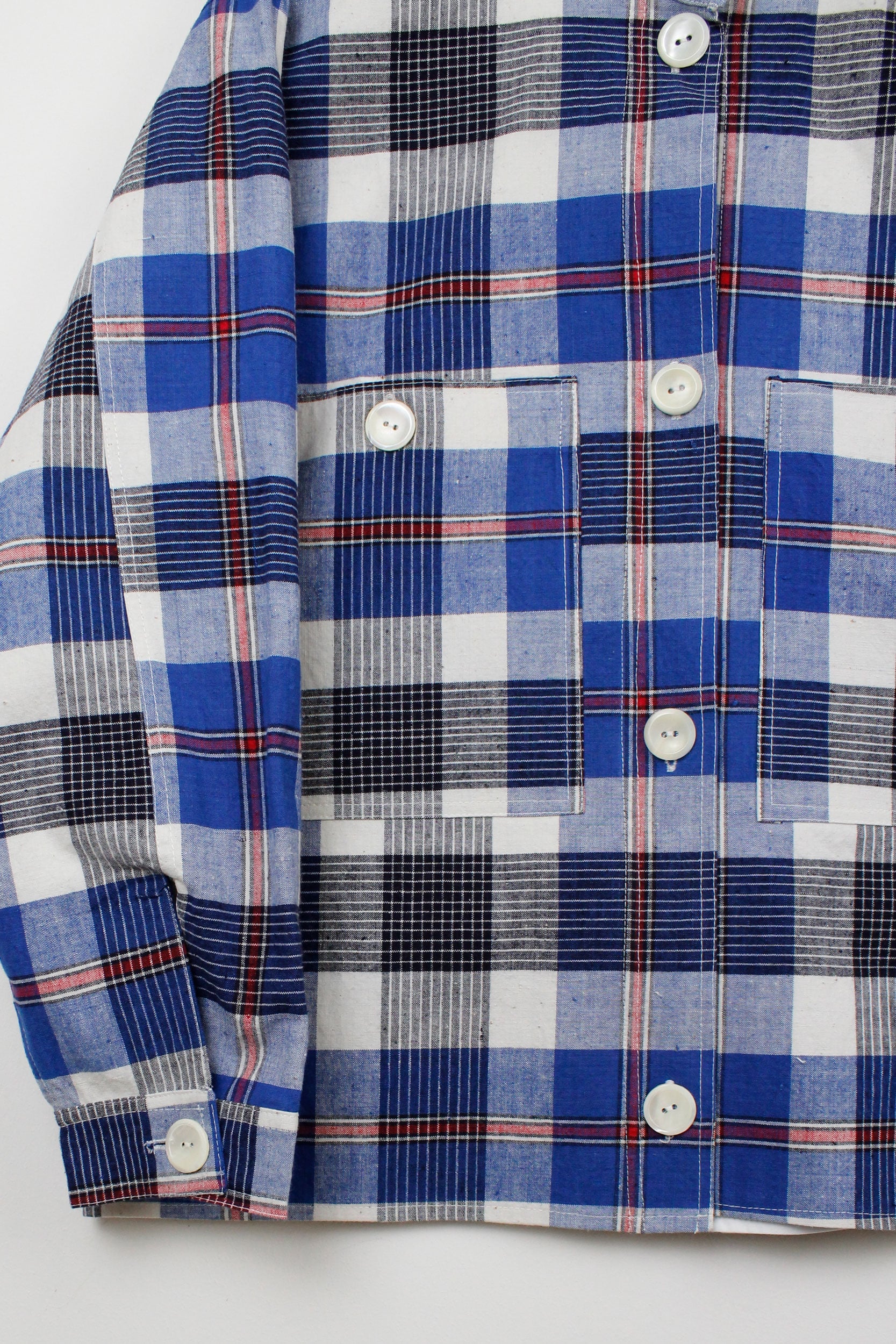 Blue checked mao collar jacket