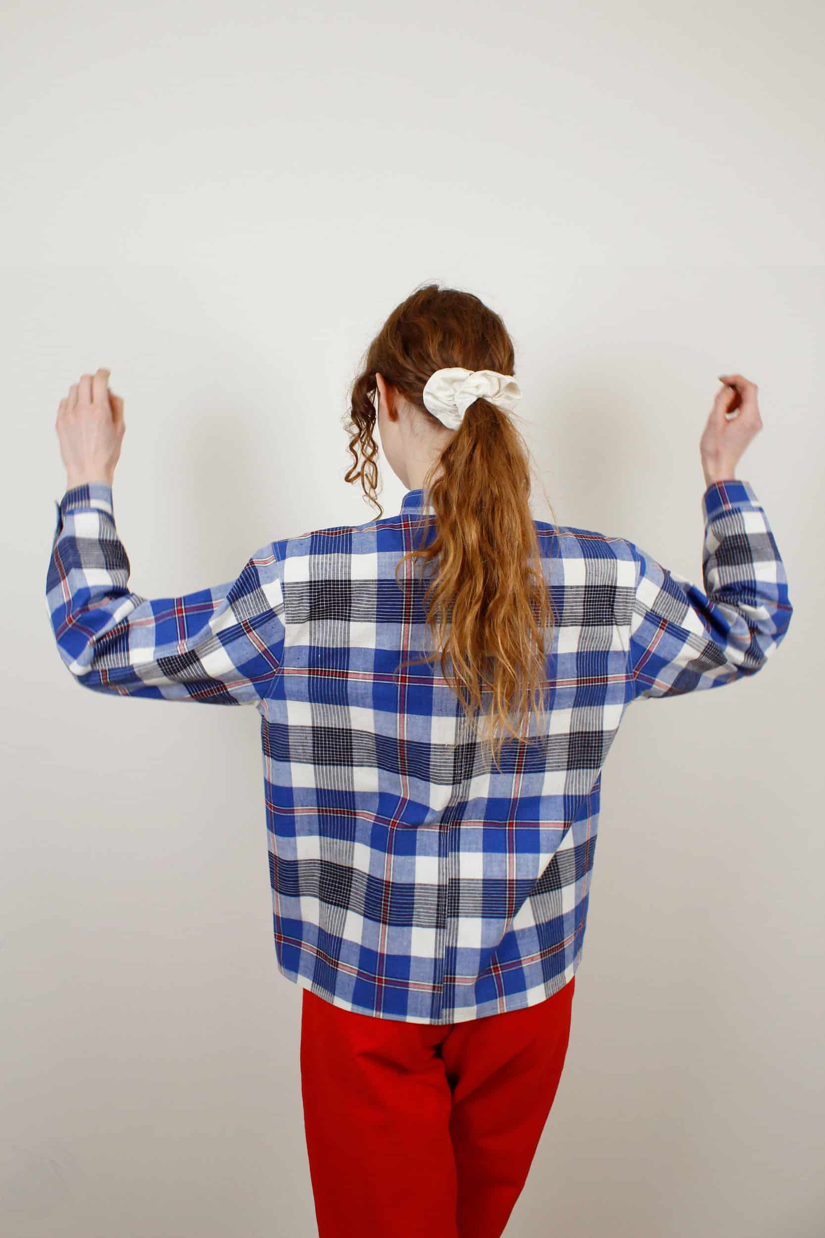 Blue checked mao collar jacket