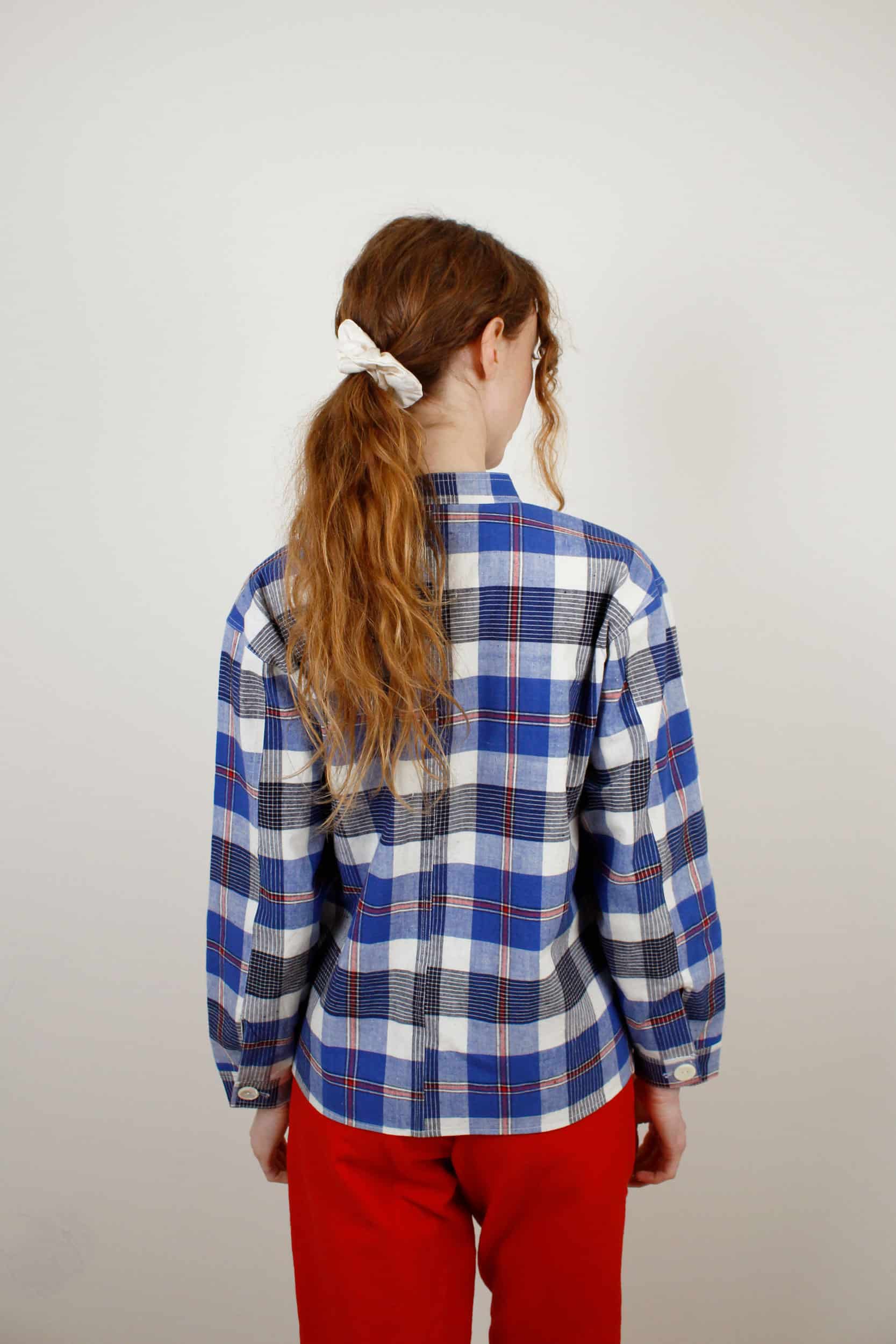 Blue checked mao collar jacket