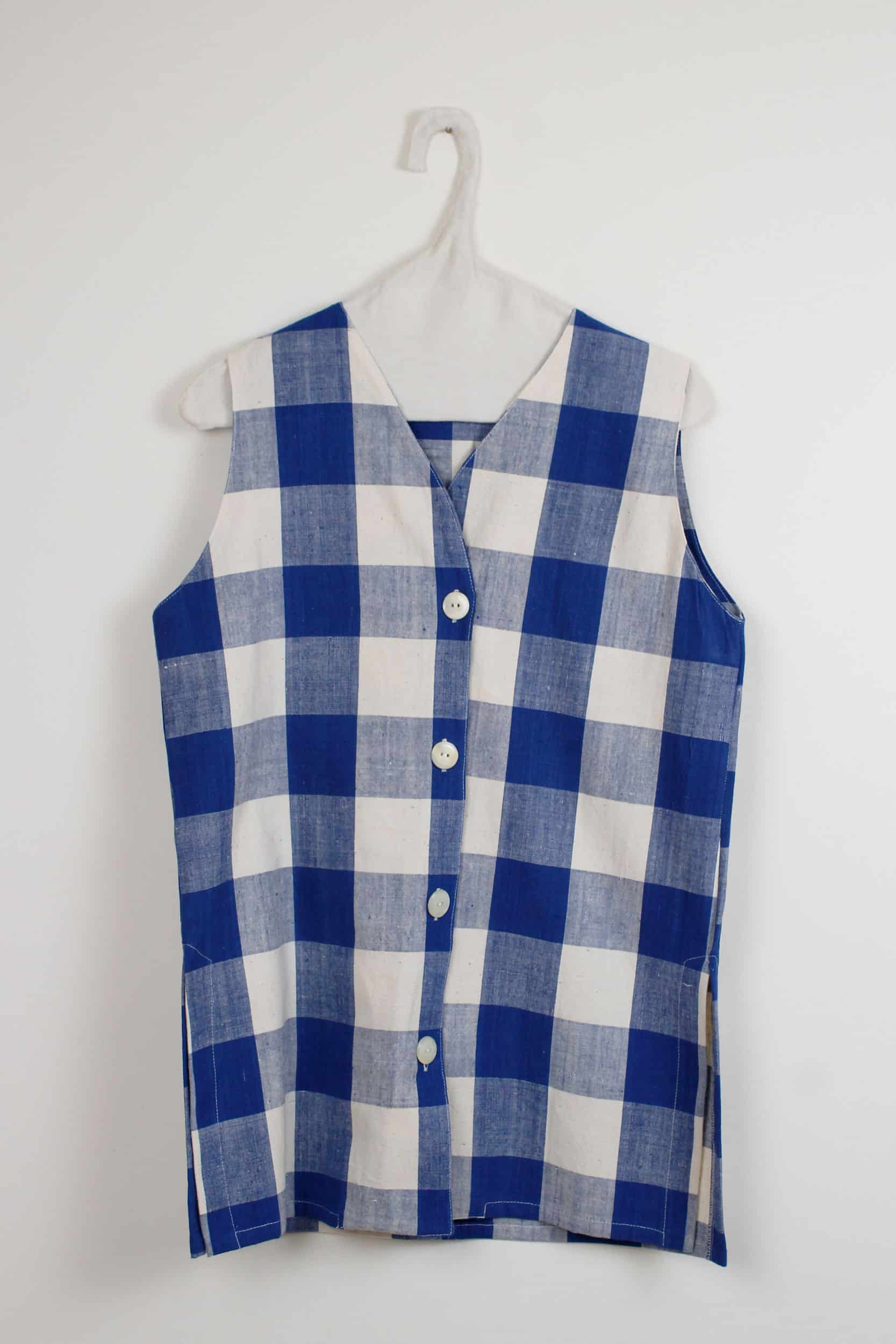 Blue checkered long vest