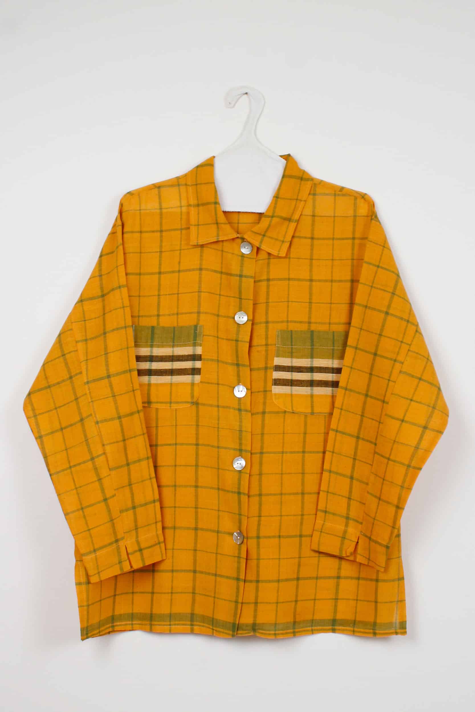 Yellow checked khadi shirt