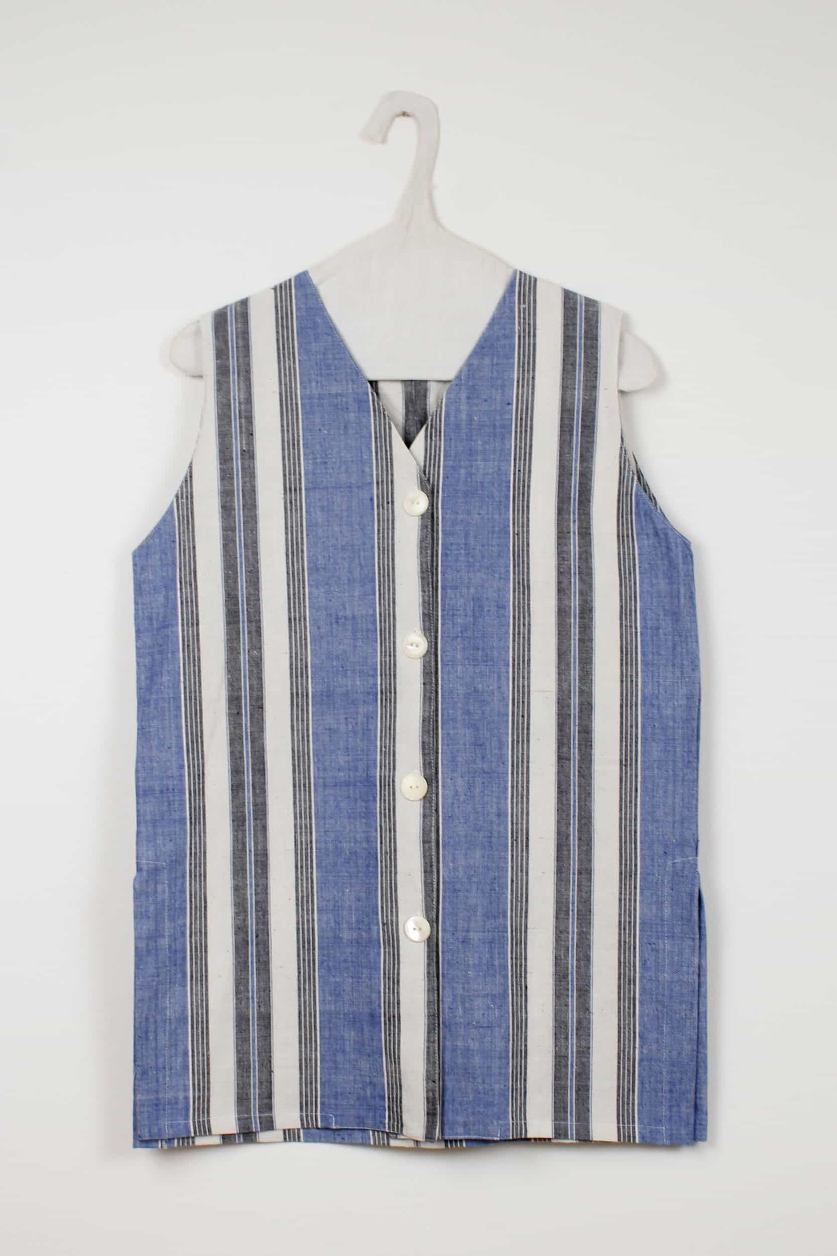 Blue & black stripes long vest