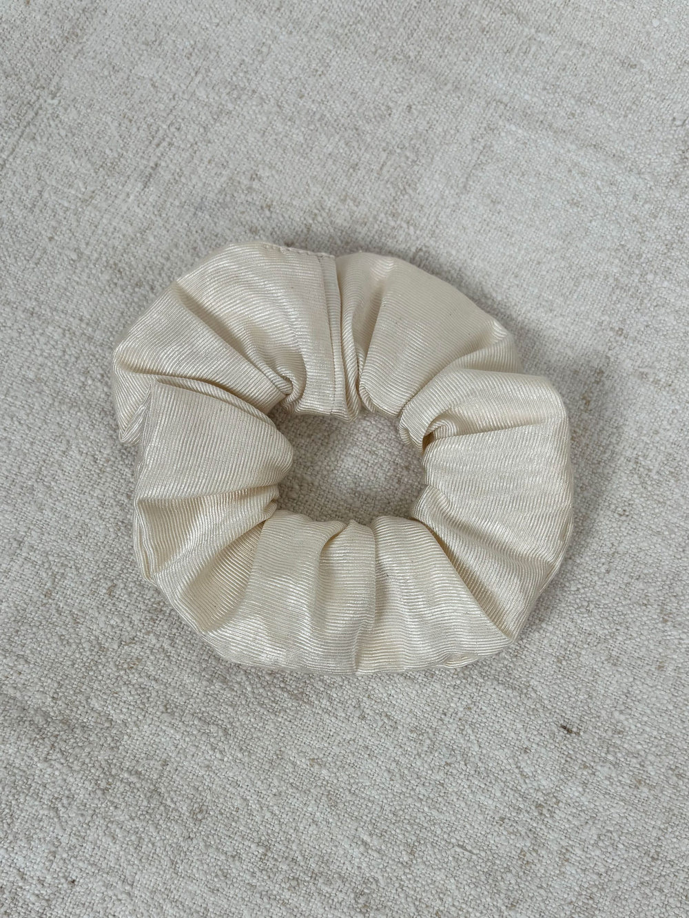 Glossy white silk scrunchie