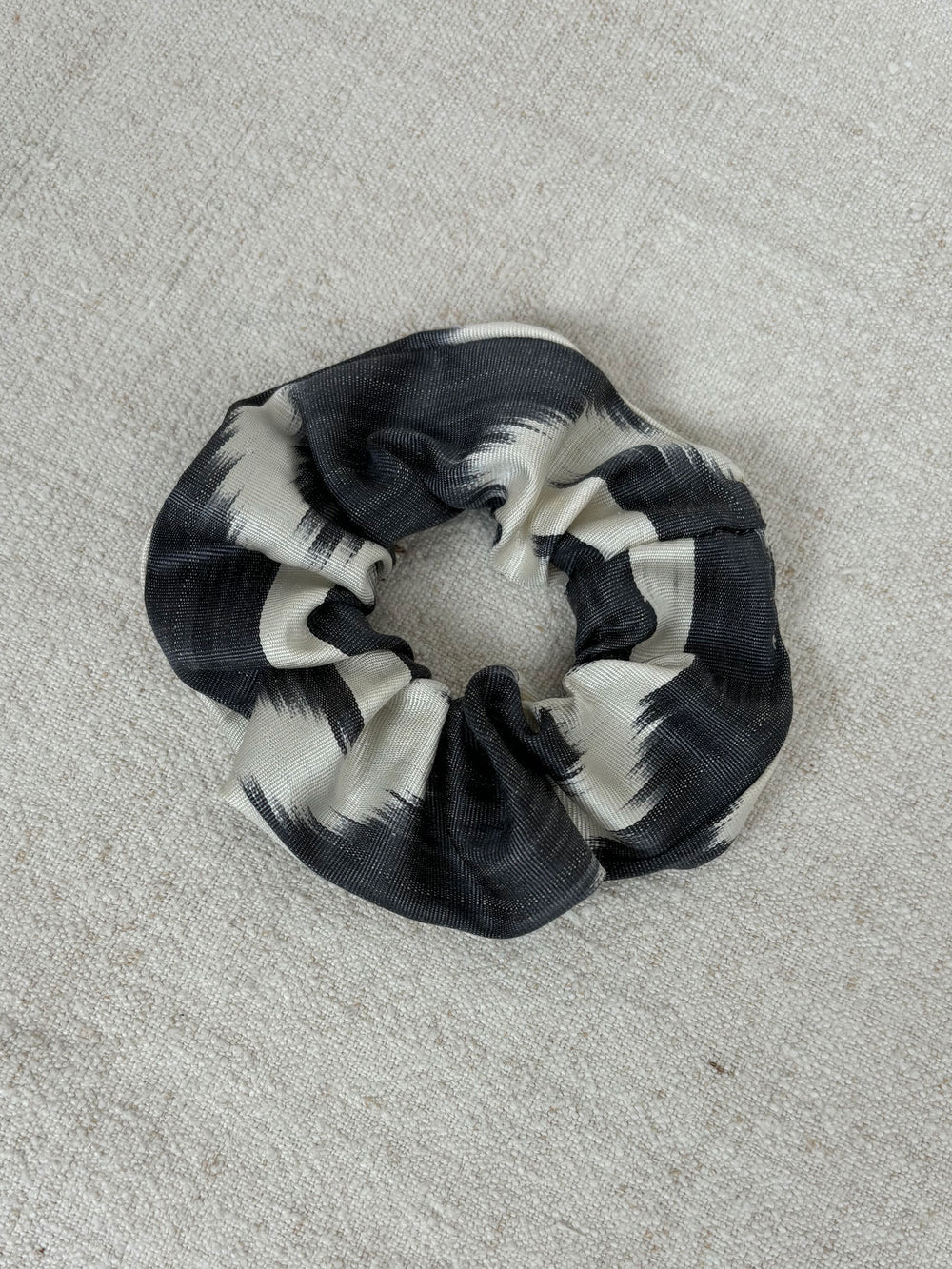 Glossy black & white silk scrunchie