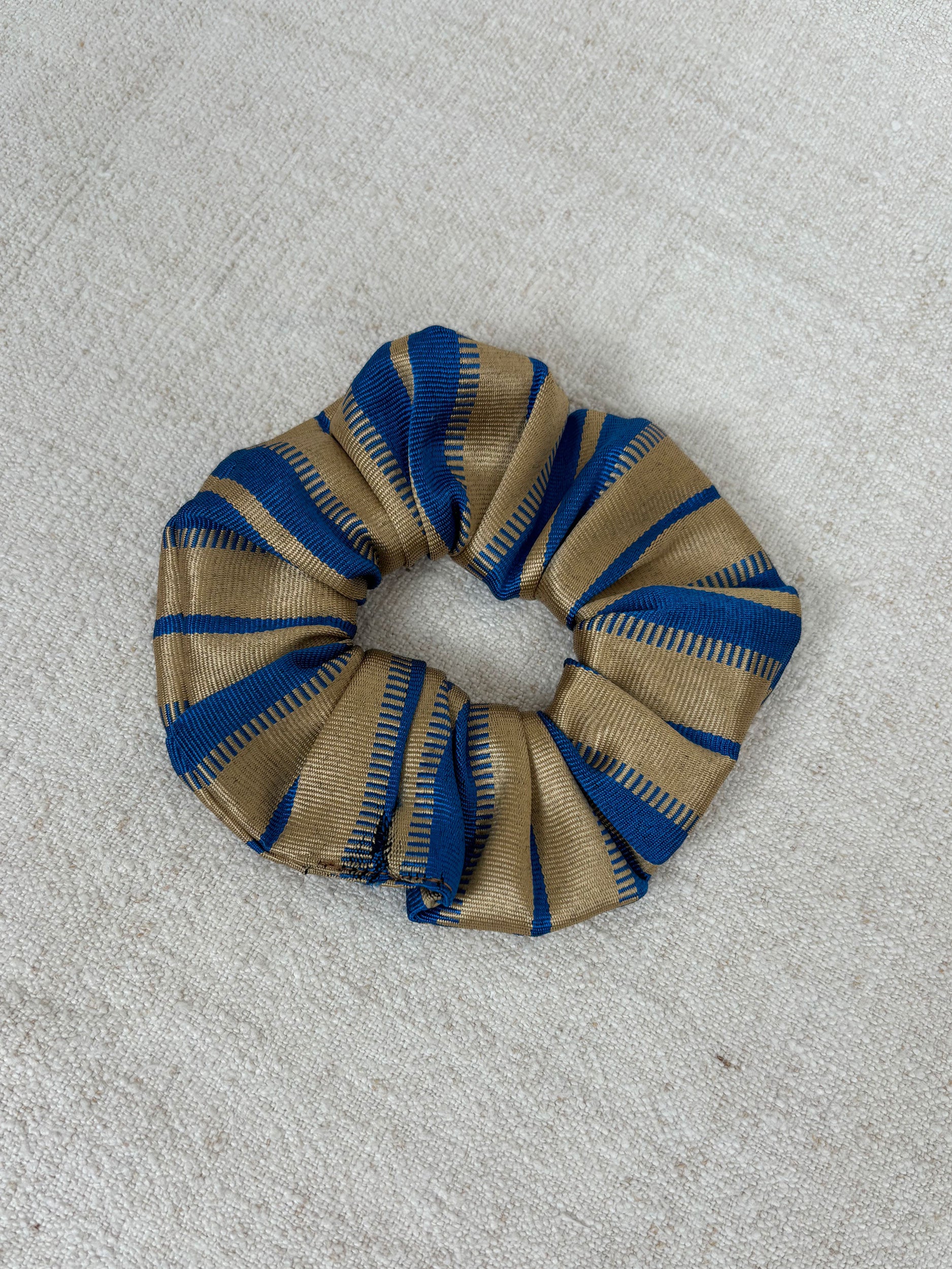 Blue & gold silk scrunchie