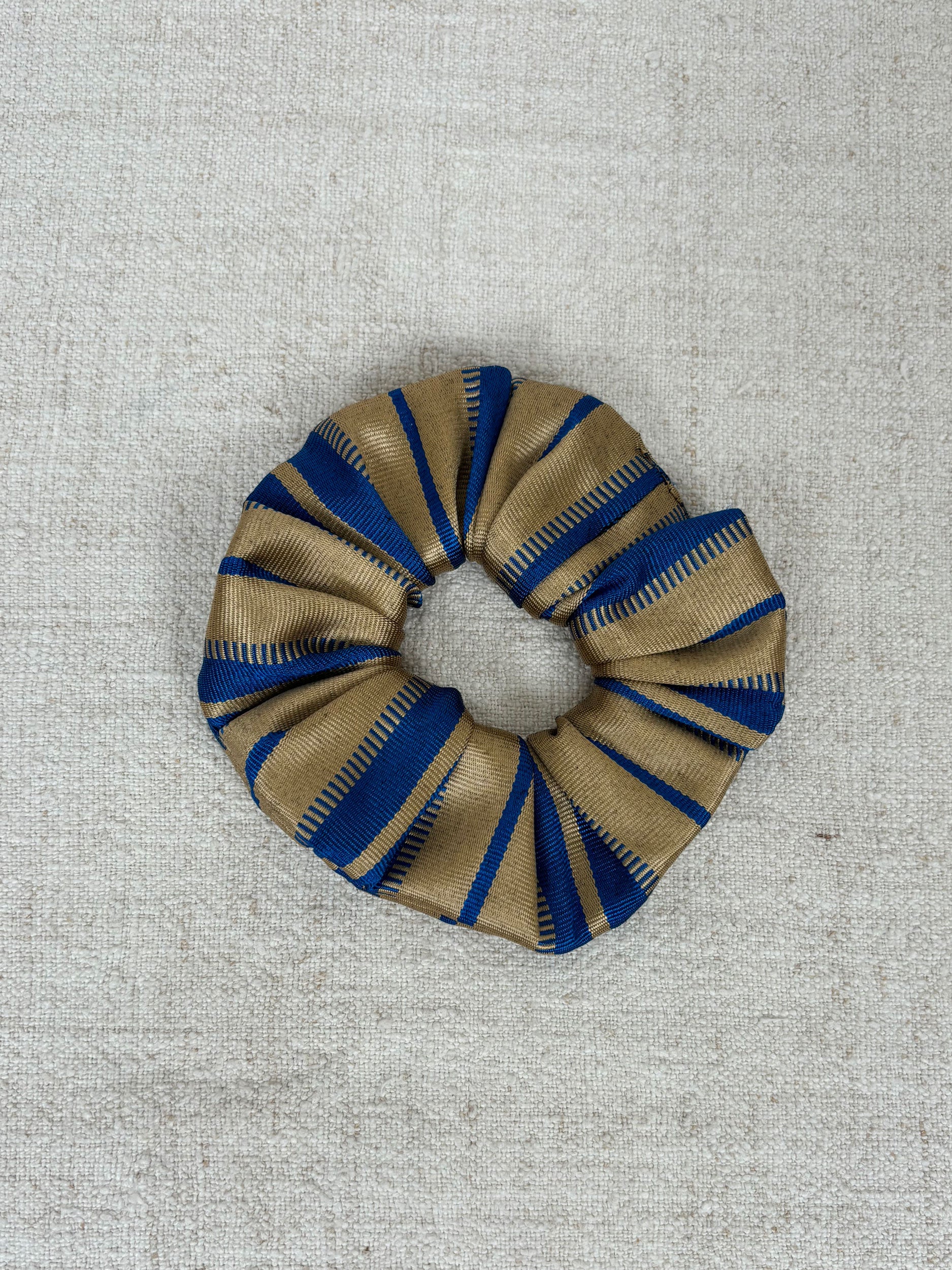 Blue & gold silk scrunchie