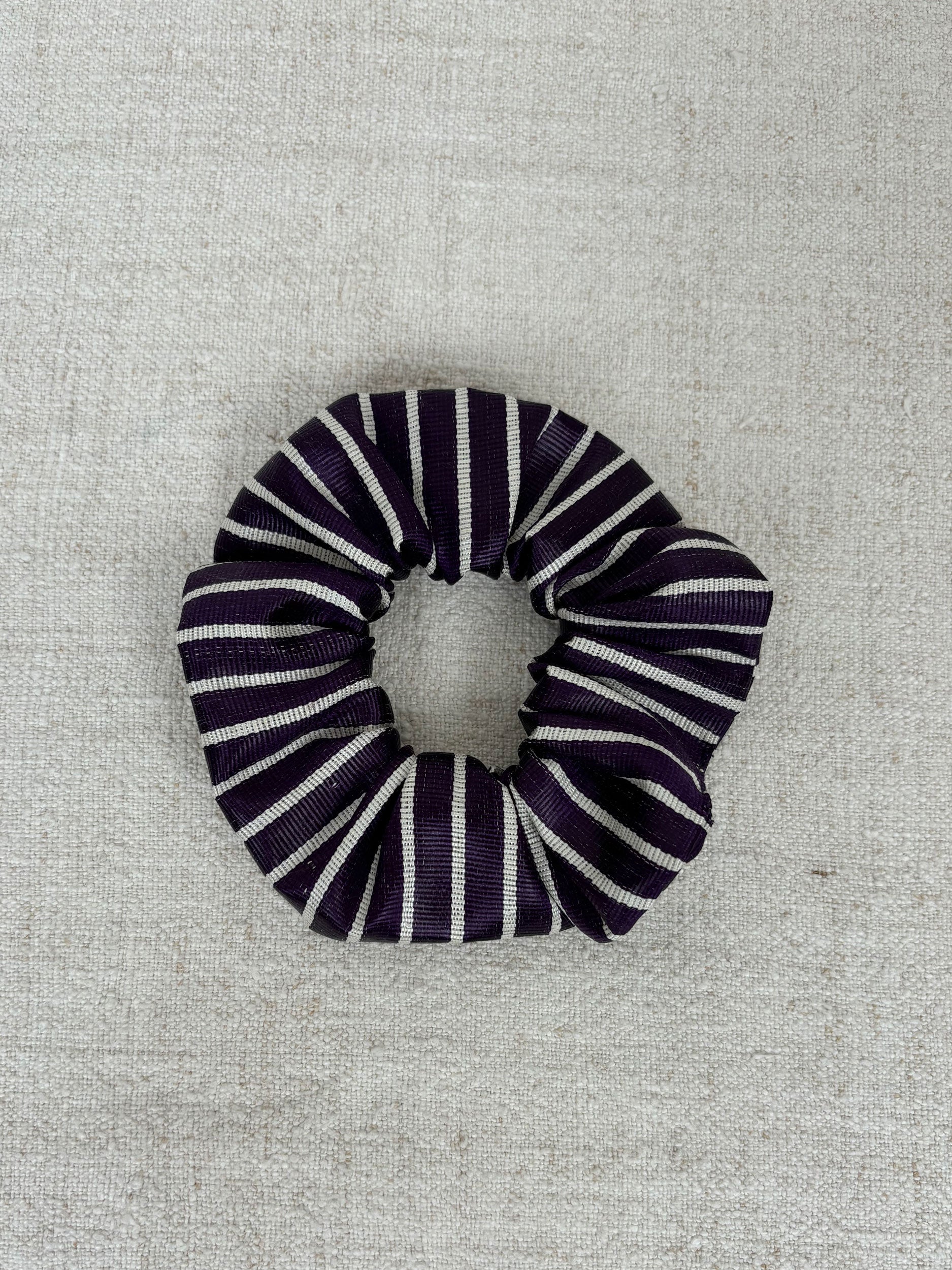 Purple & white silk scrunchie