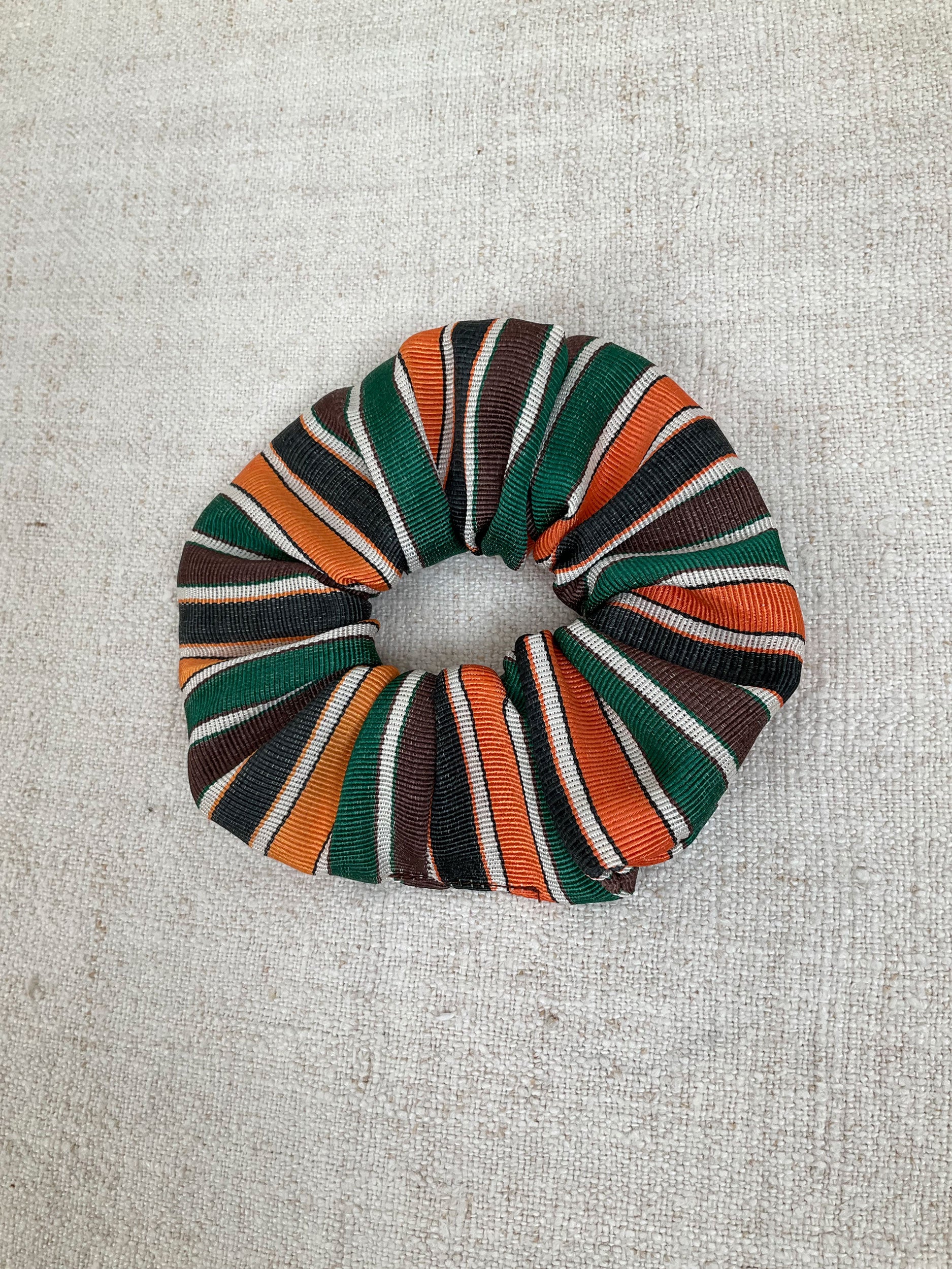 Orange & green silk scrunchie