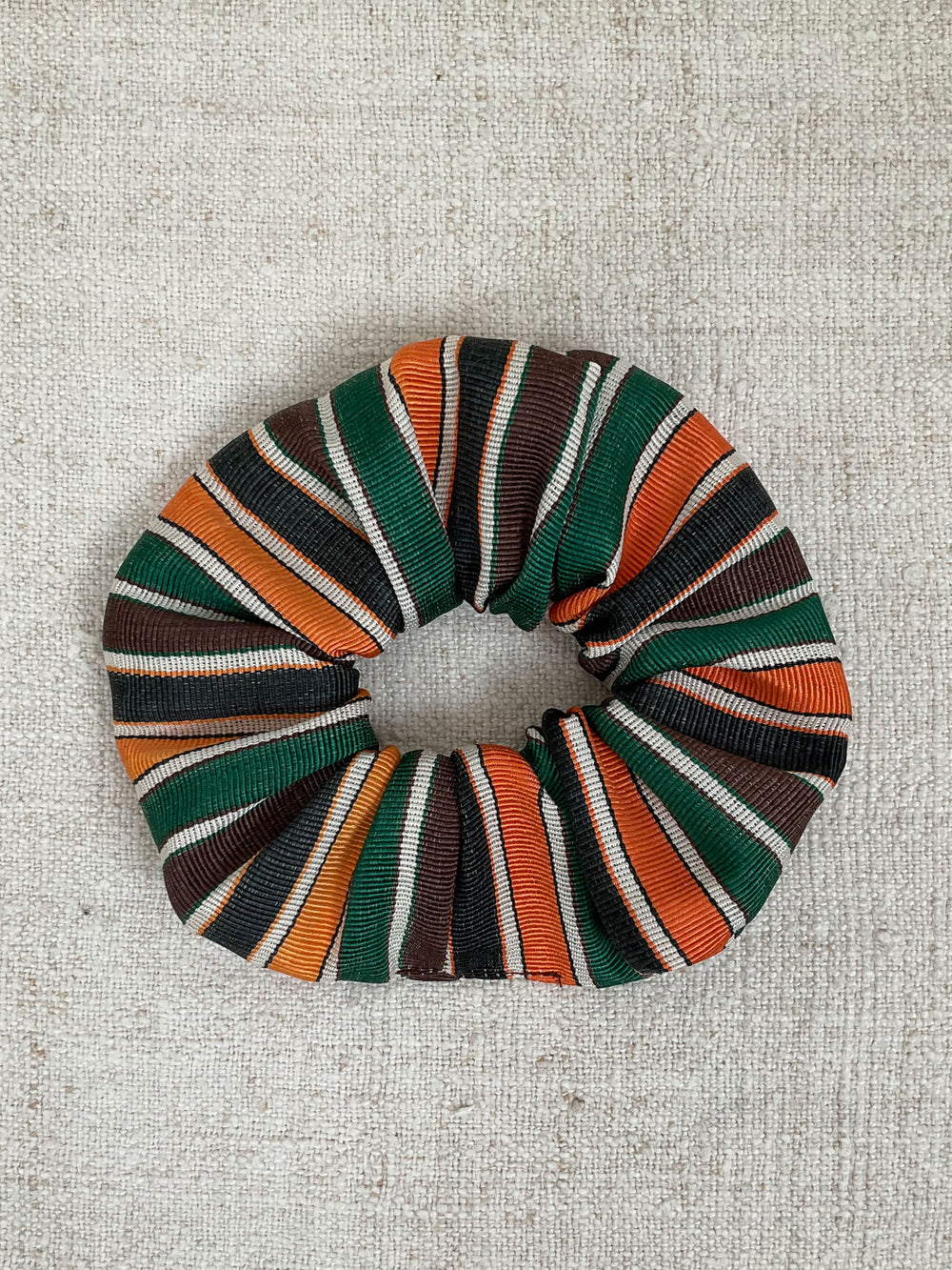 Orange & green silk scrunchie