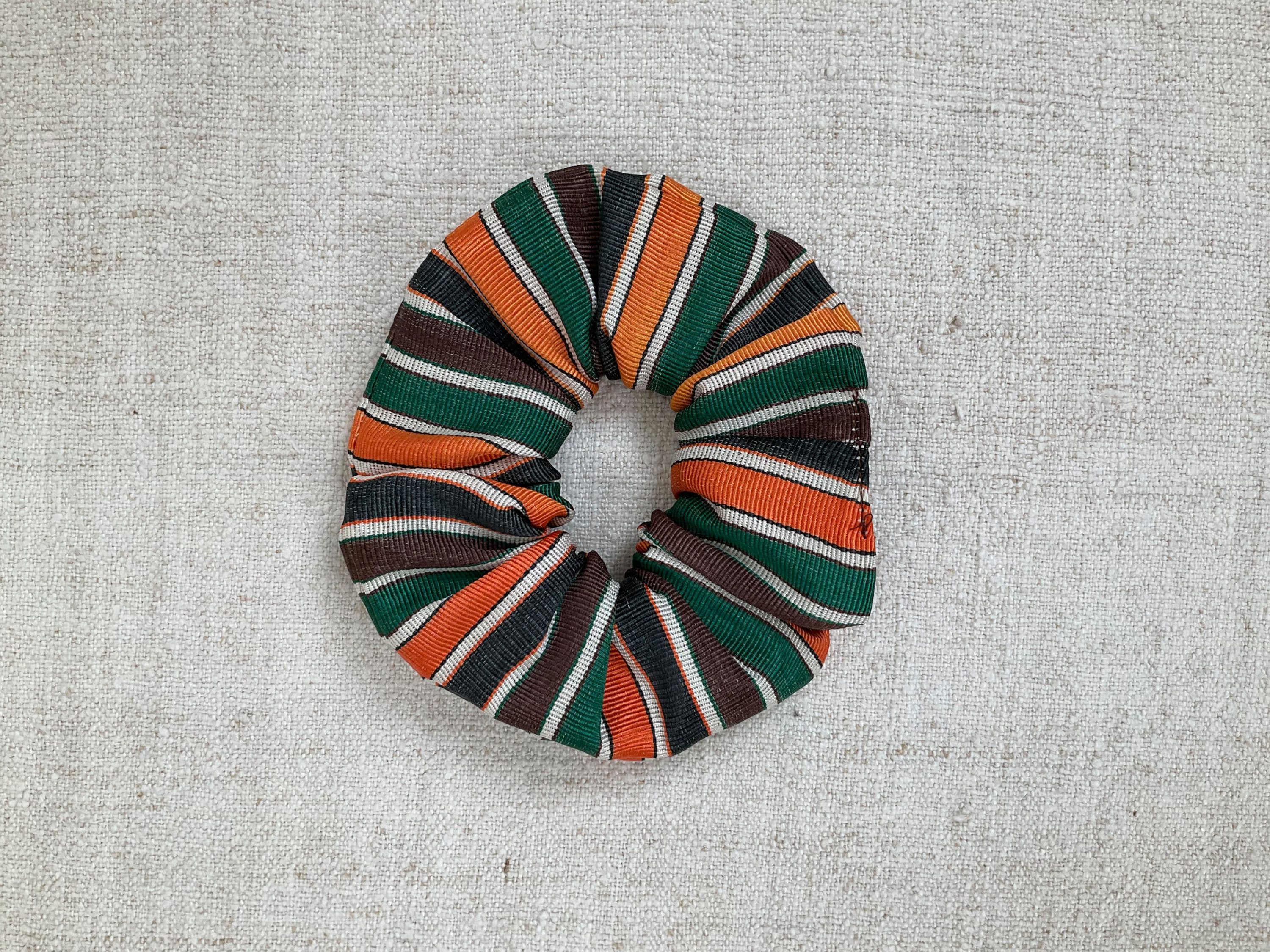 Orange & green silk scrunchie