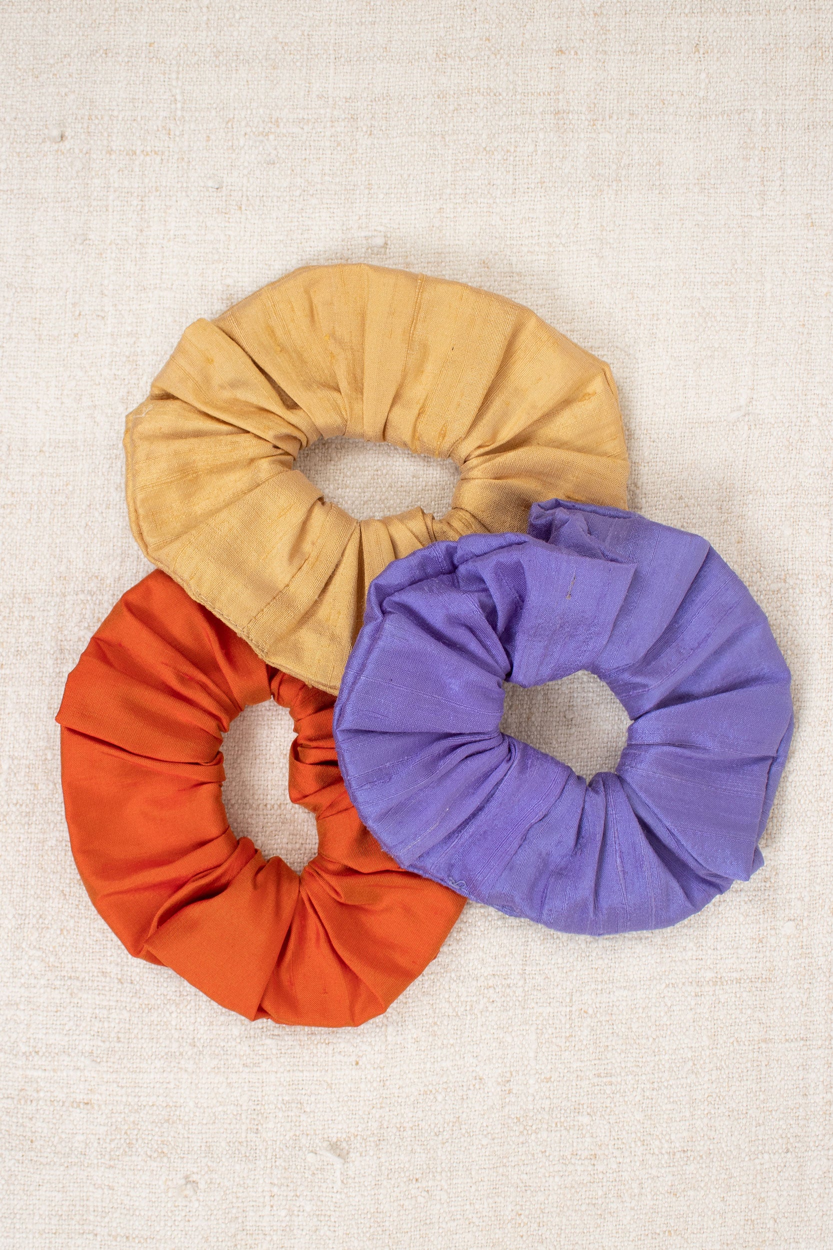 Yellow wild silk scrunchie