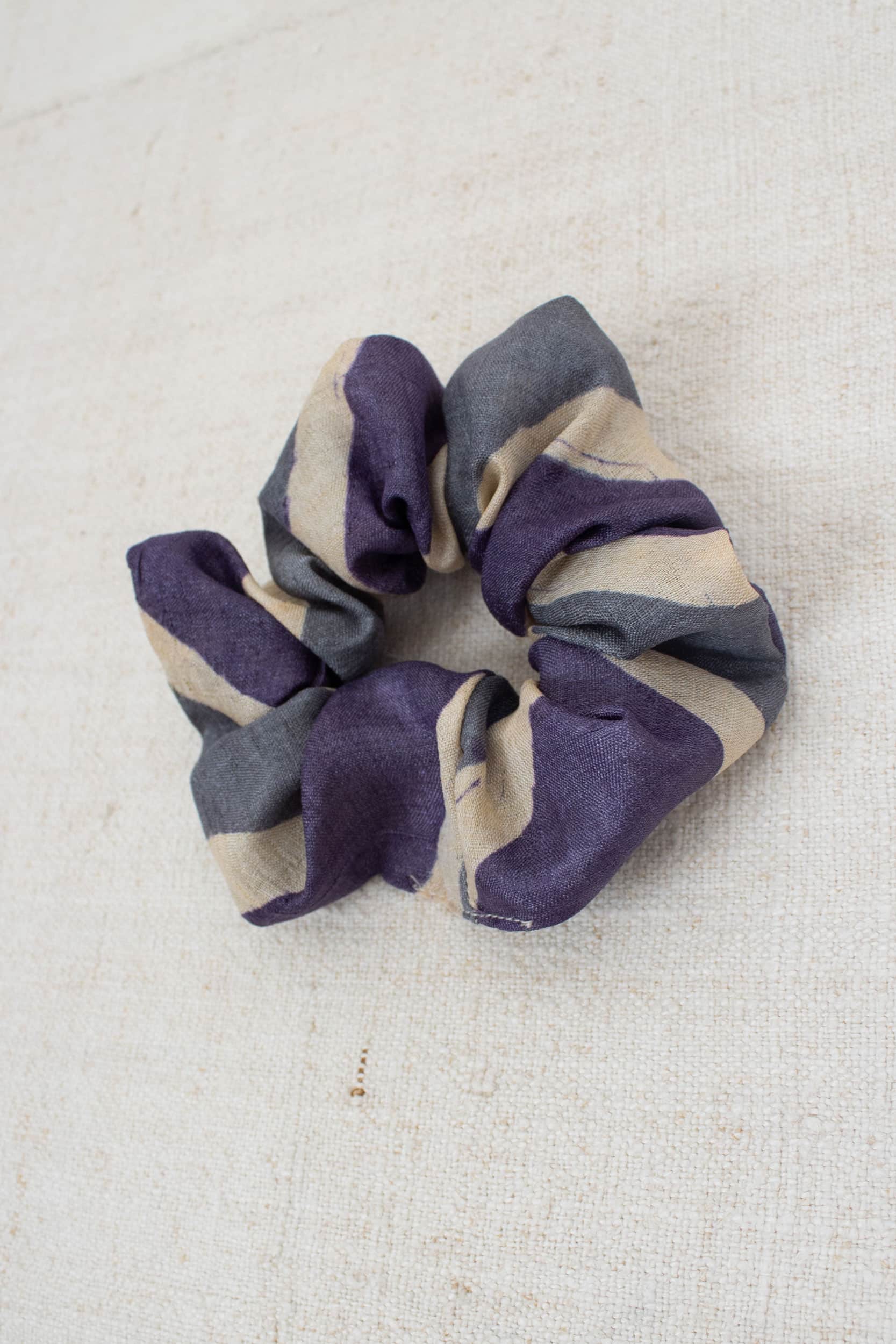 Purple & grey silk scrunchie