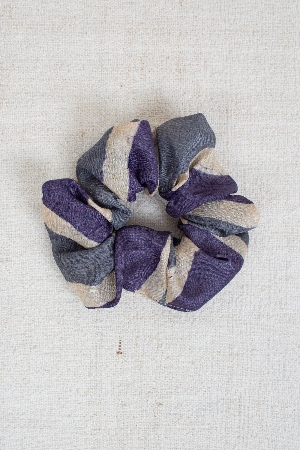 Purple & grey silk scrunchie