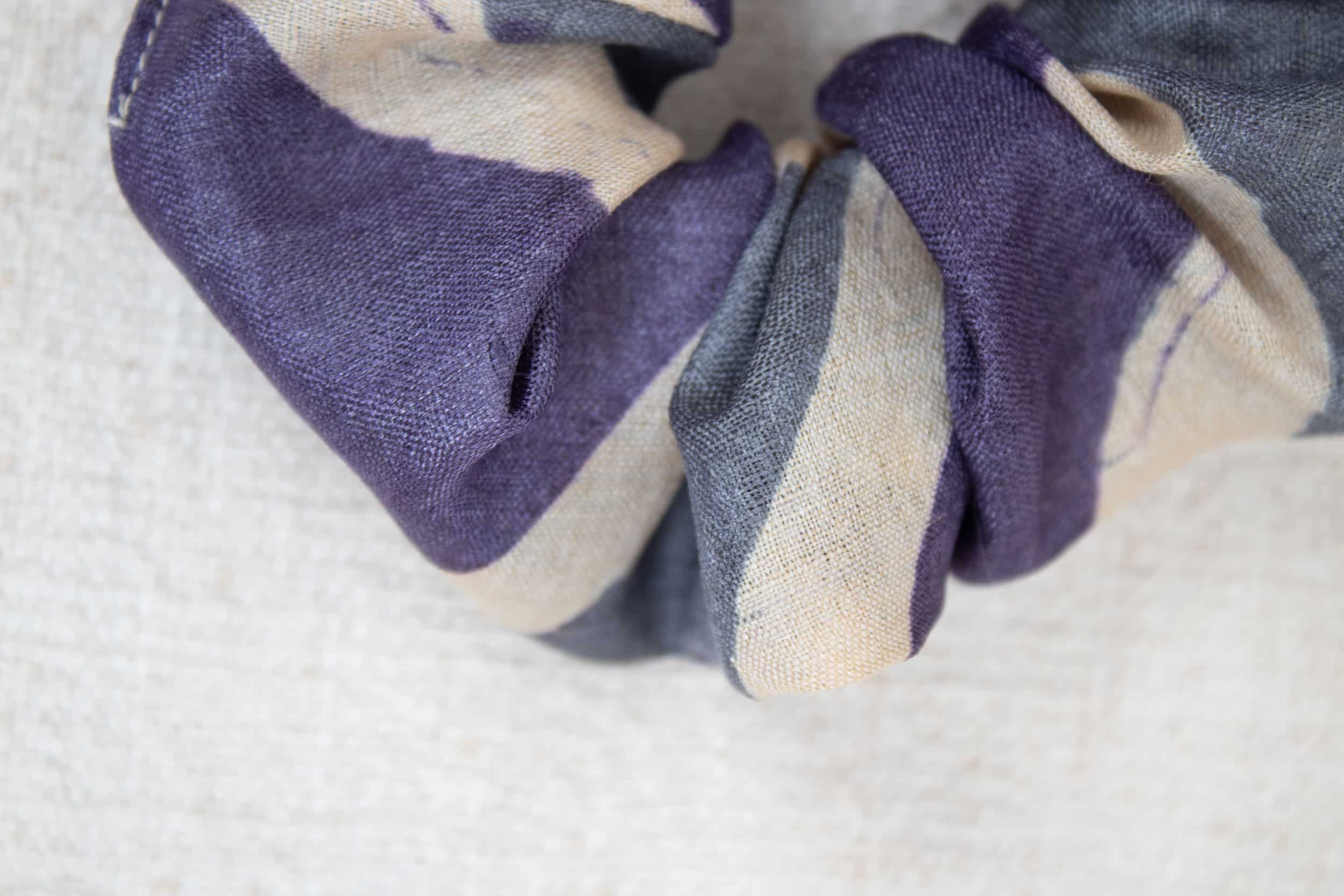 Purple & grey silk scrunchie