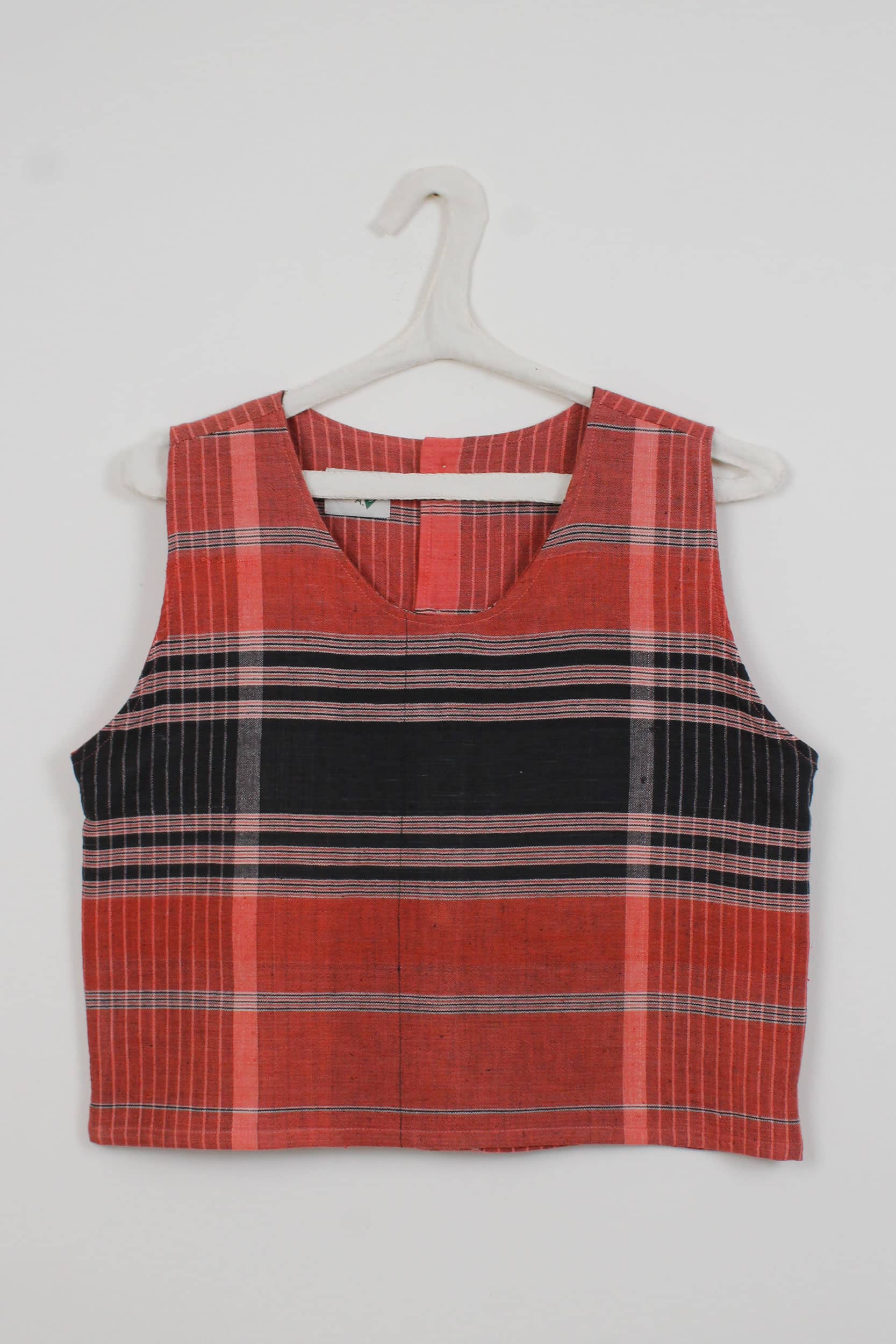 Salmon & black khadi back buttons top