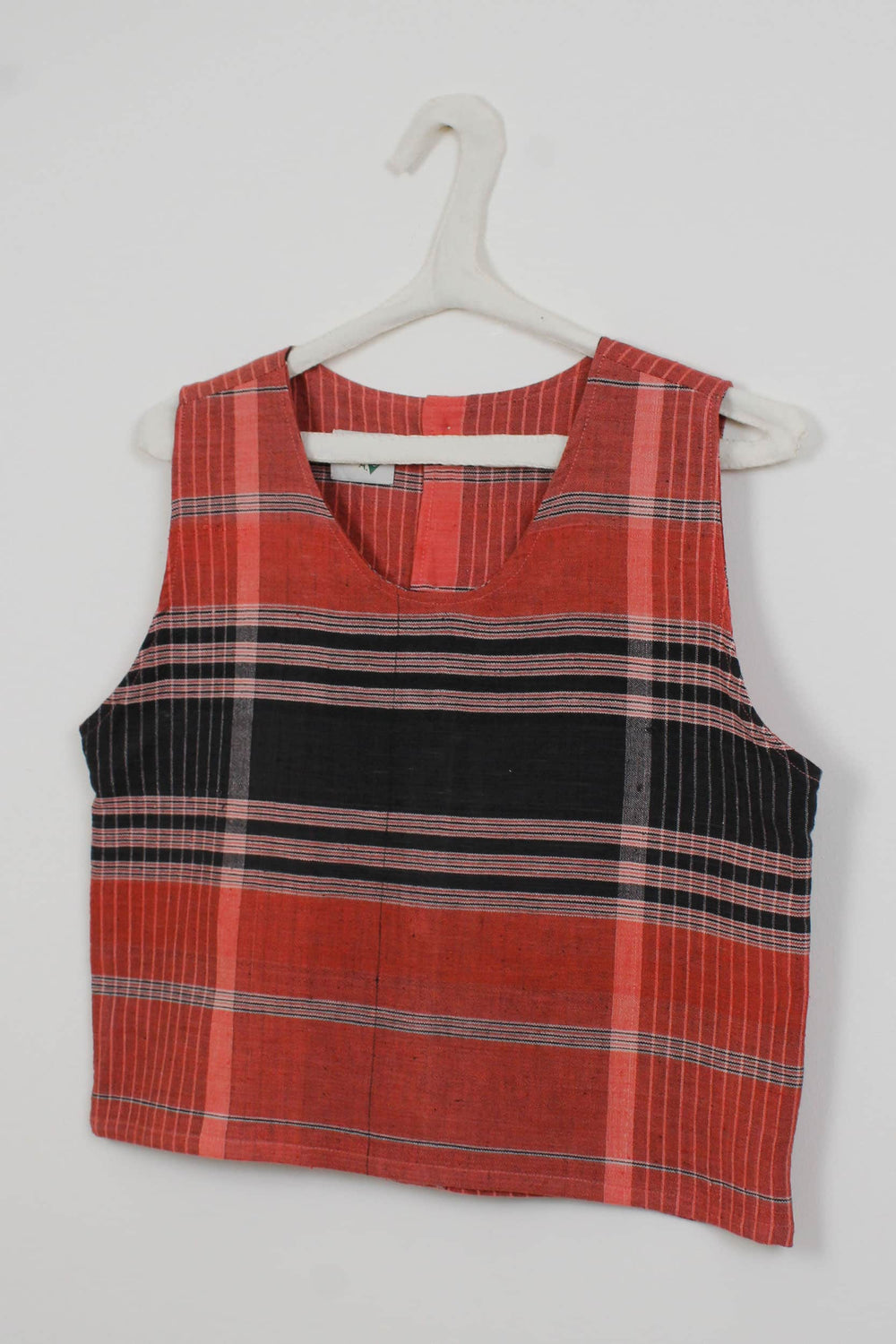 Salmon & black khadi back buttons top