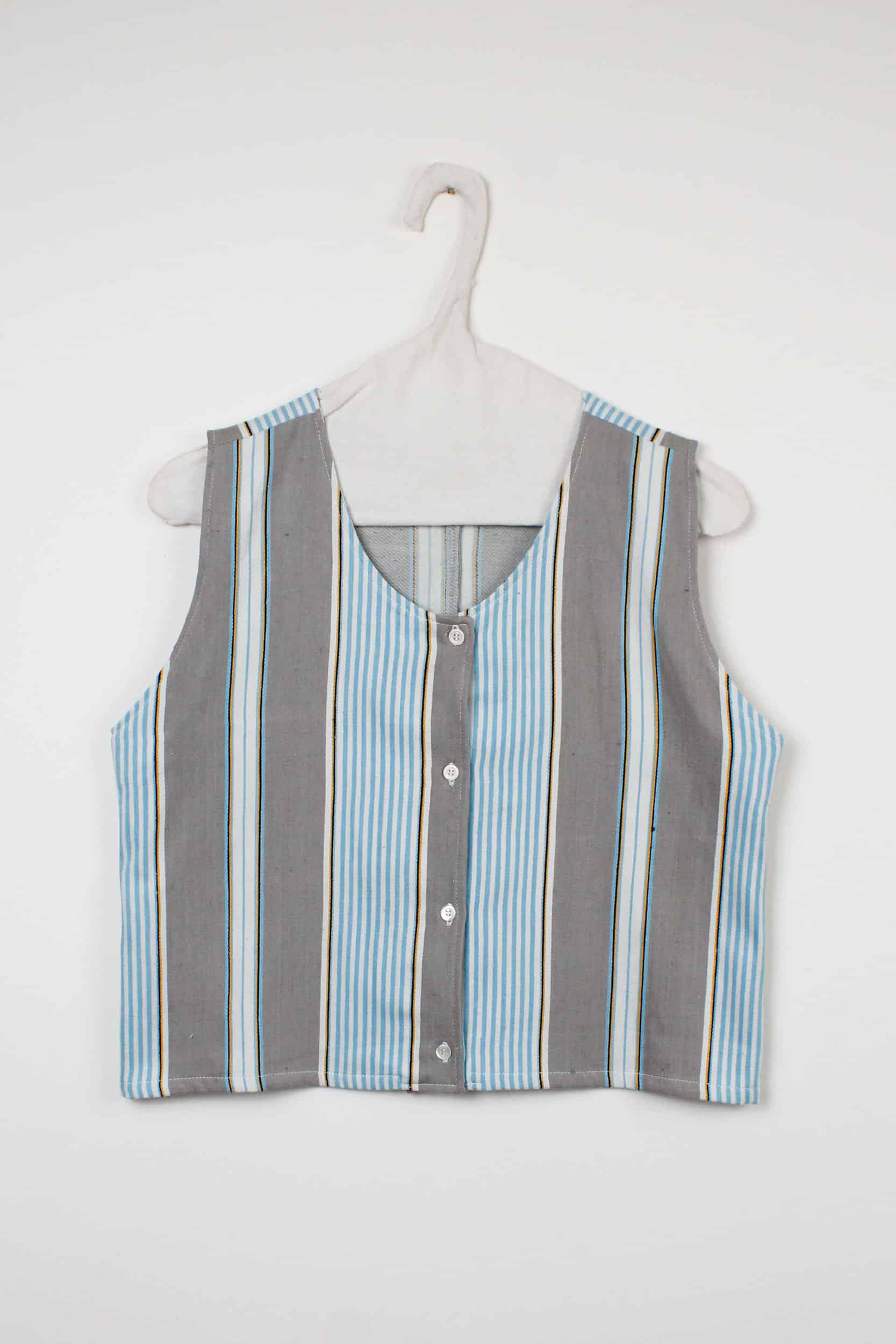 Sky-blue and grey stripes sleeveless shirt