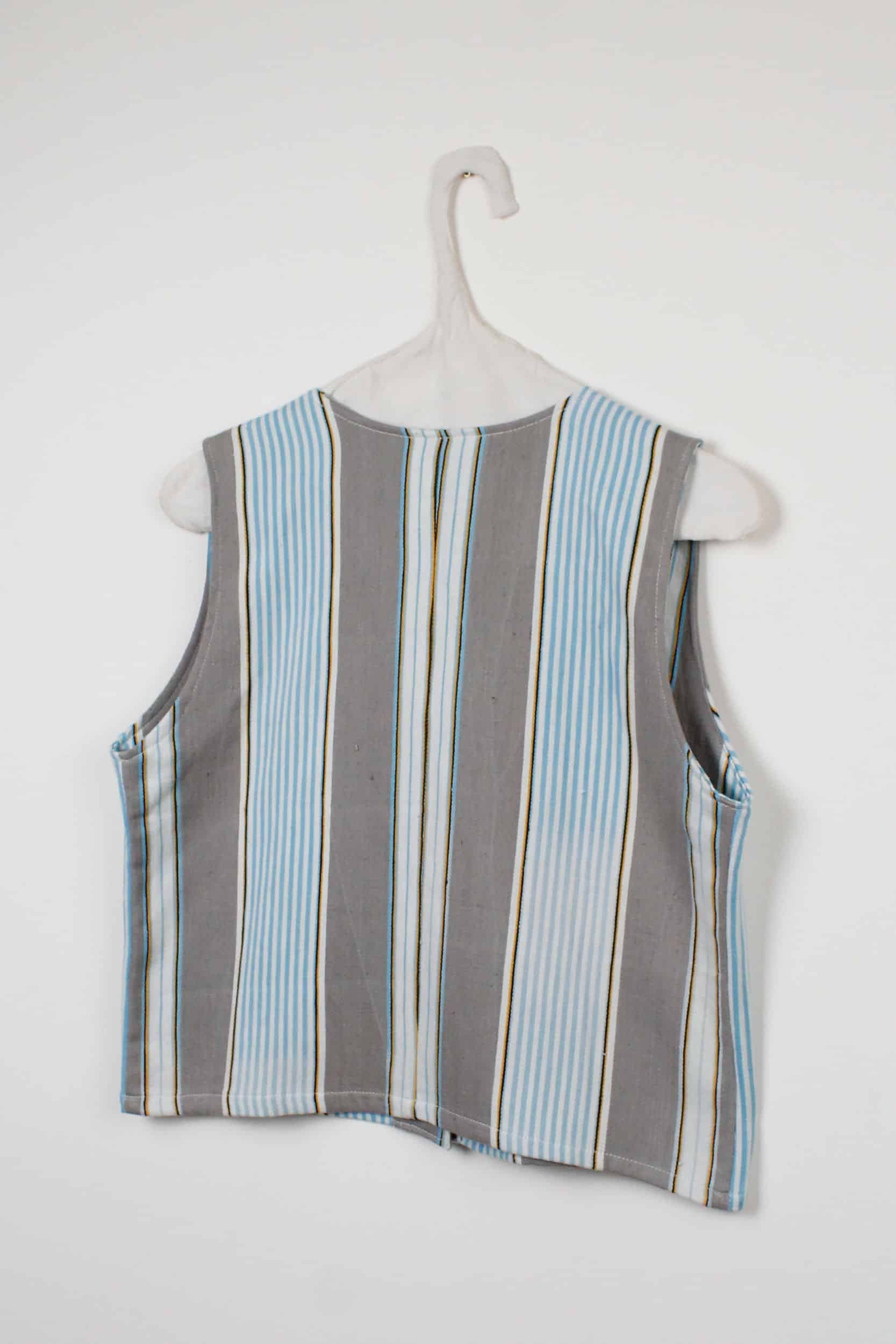 Sky-blue and grey stripes sleeveless shirt