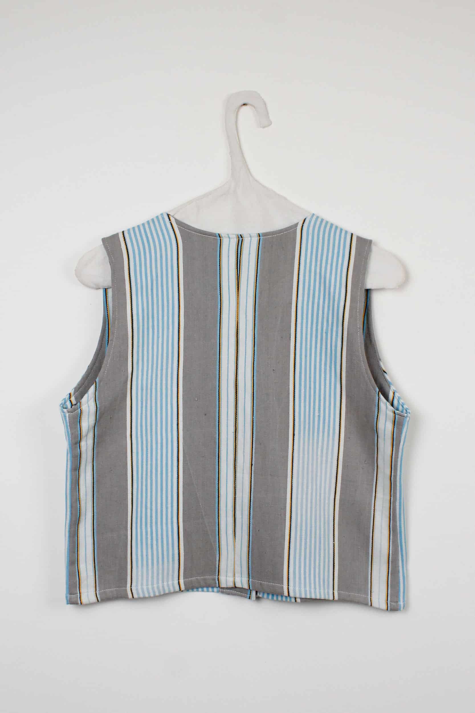 Sky-blue and grey stripes sleeveless shirt