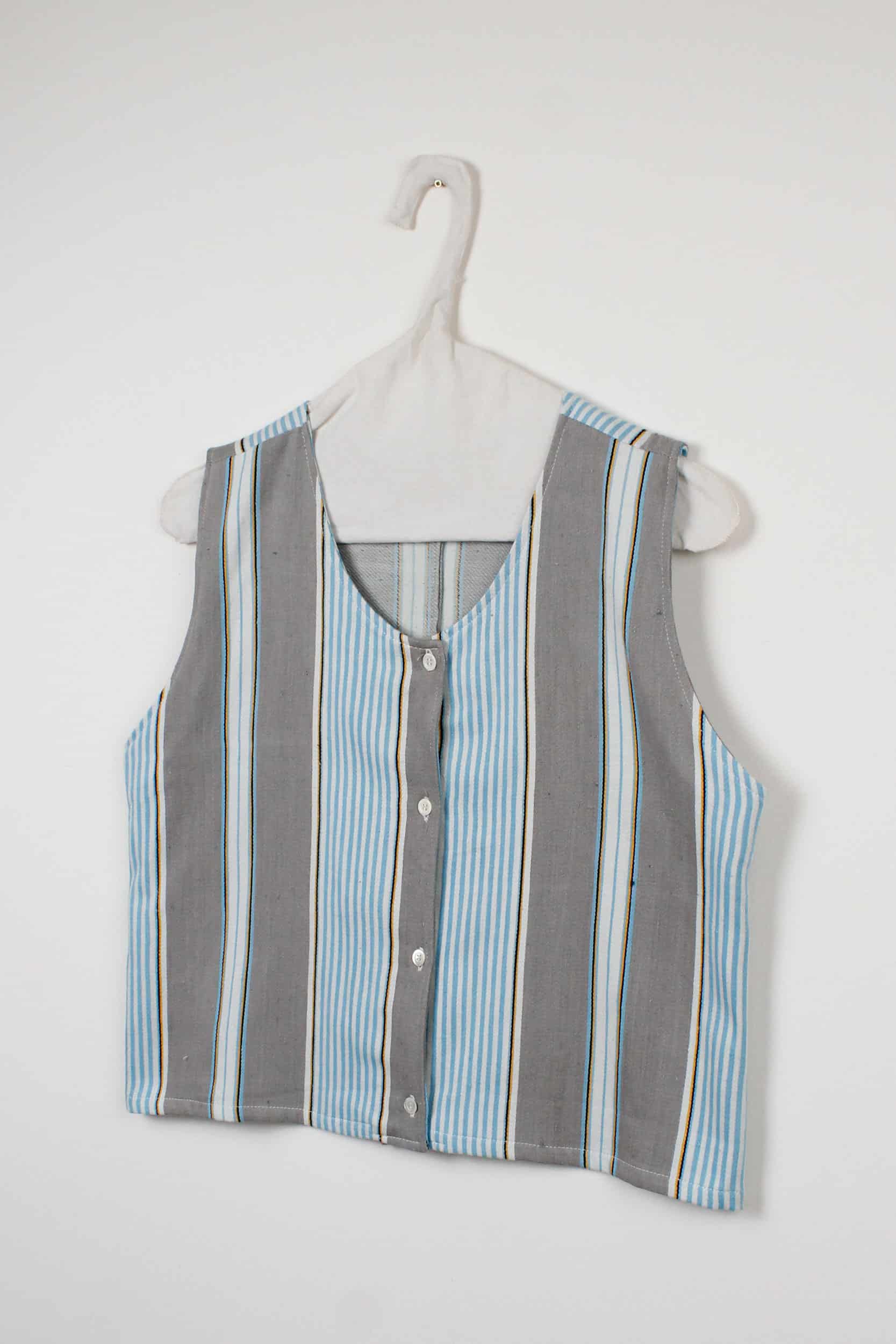 Sky-blue and grey stripes sleeveless shirt