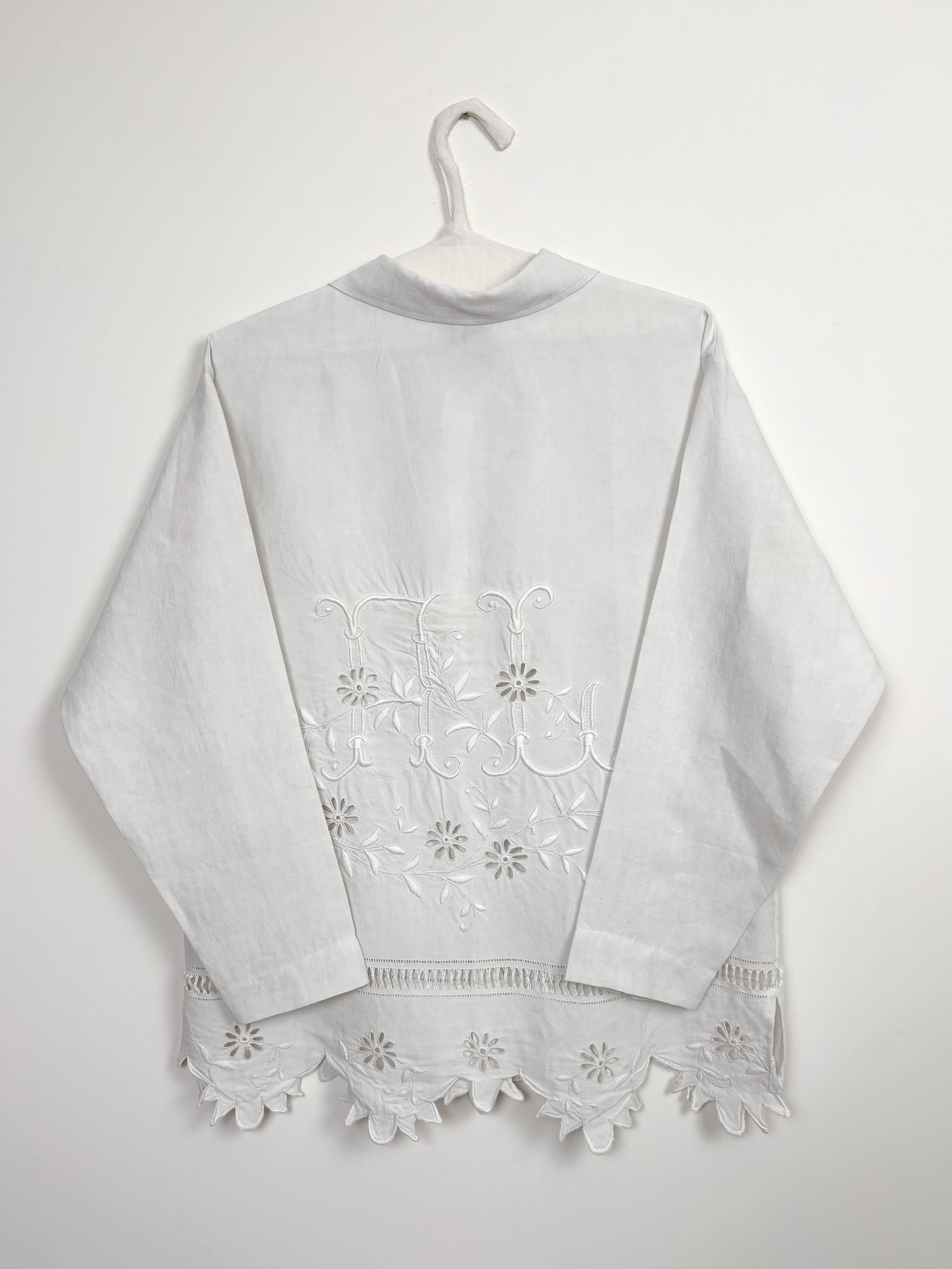 Hemstitch & flowers perforated long shirt