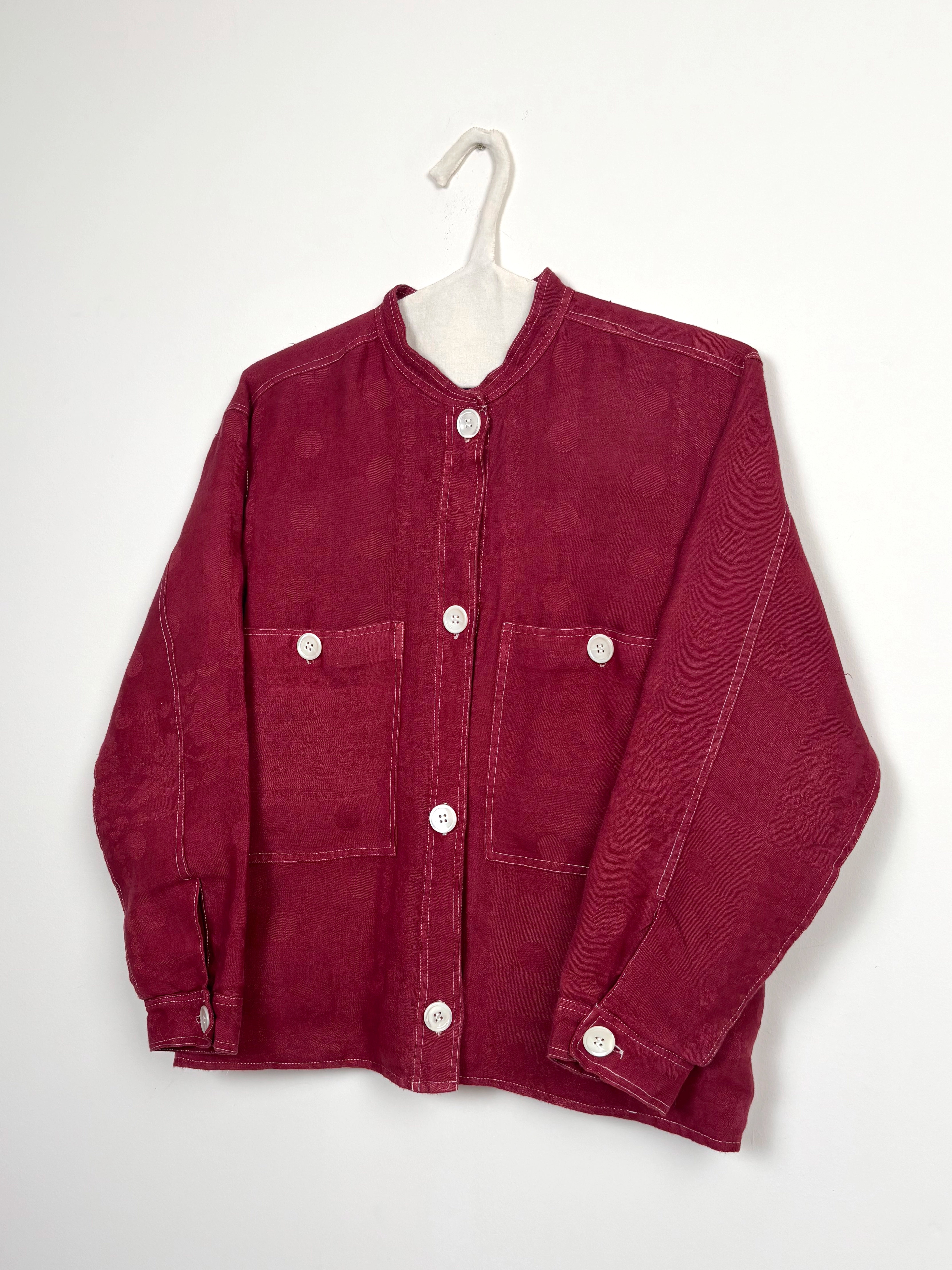 Maroon dyed mao collar jacket