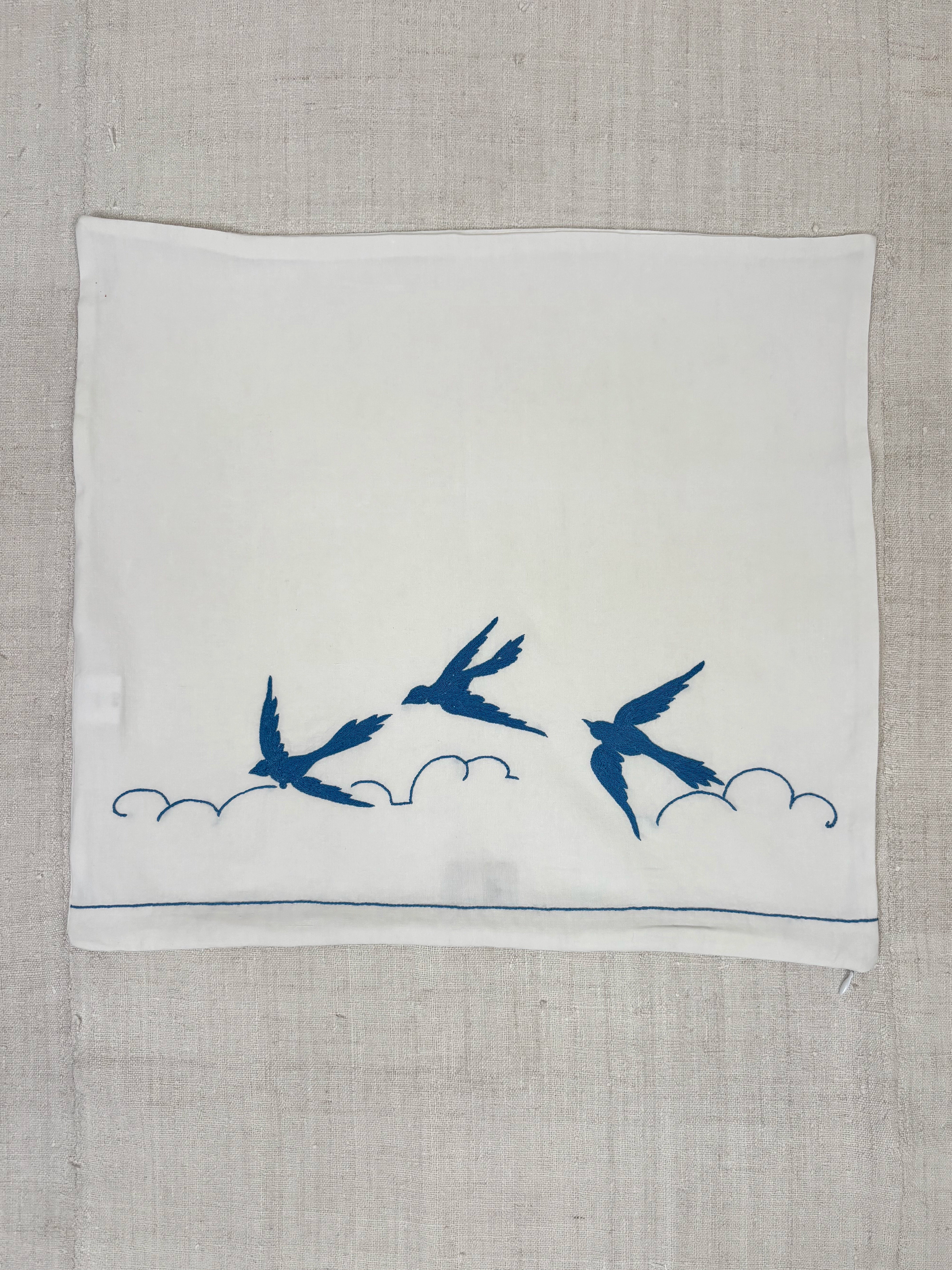 Blue swallows pillowcase