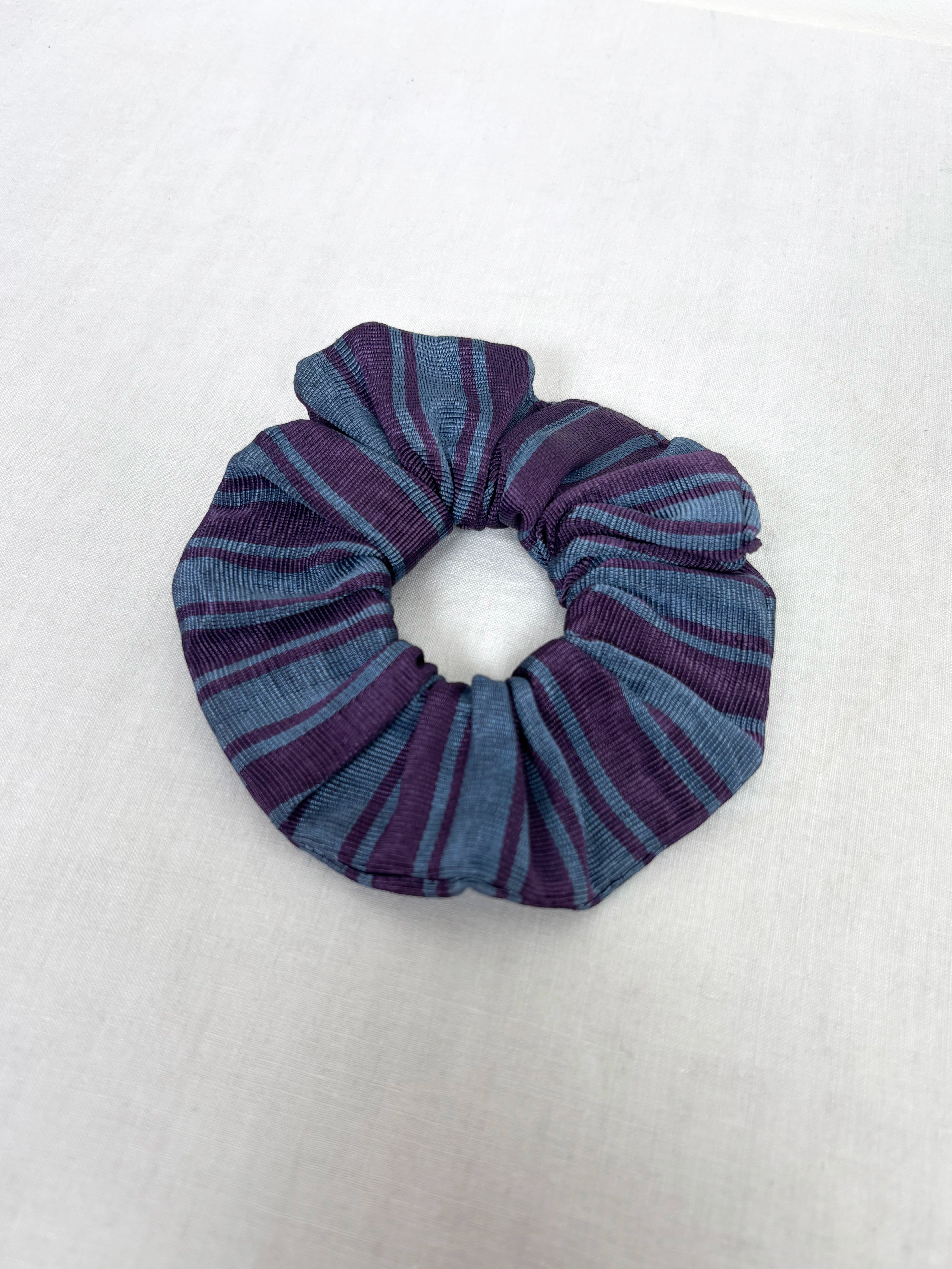 Blue striped silk scrunchie