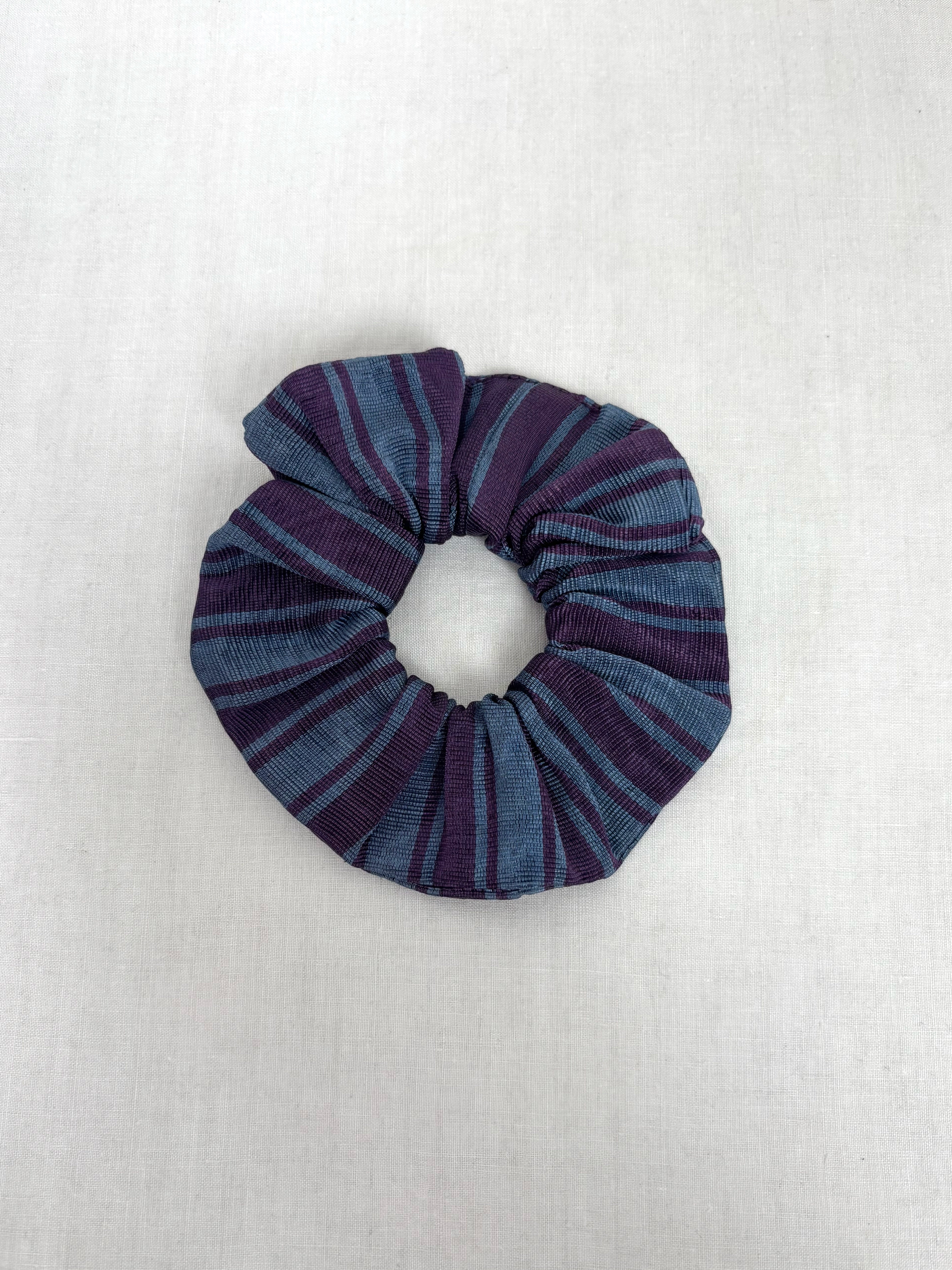 Blue striped silk scrunchie