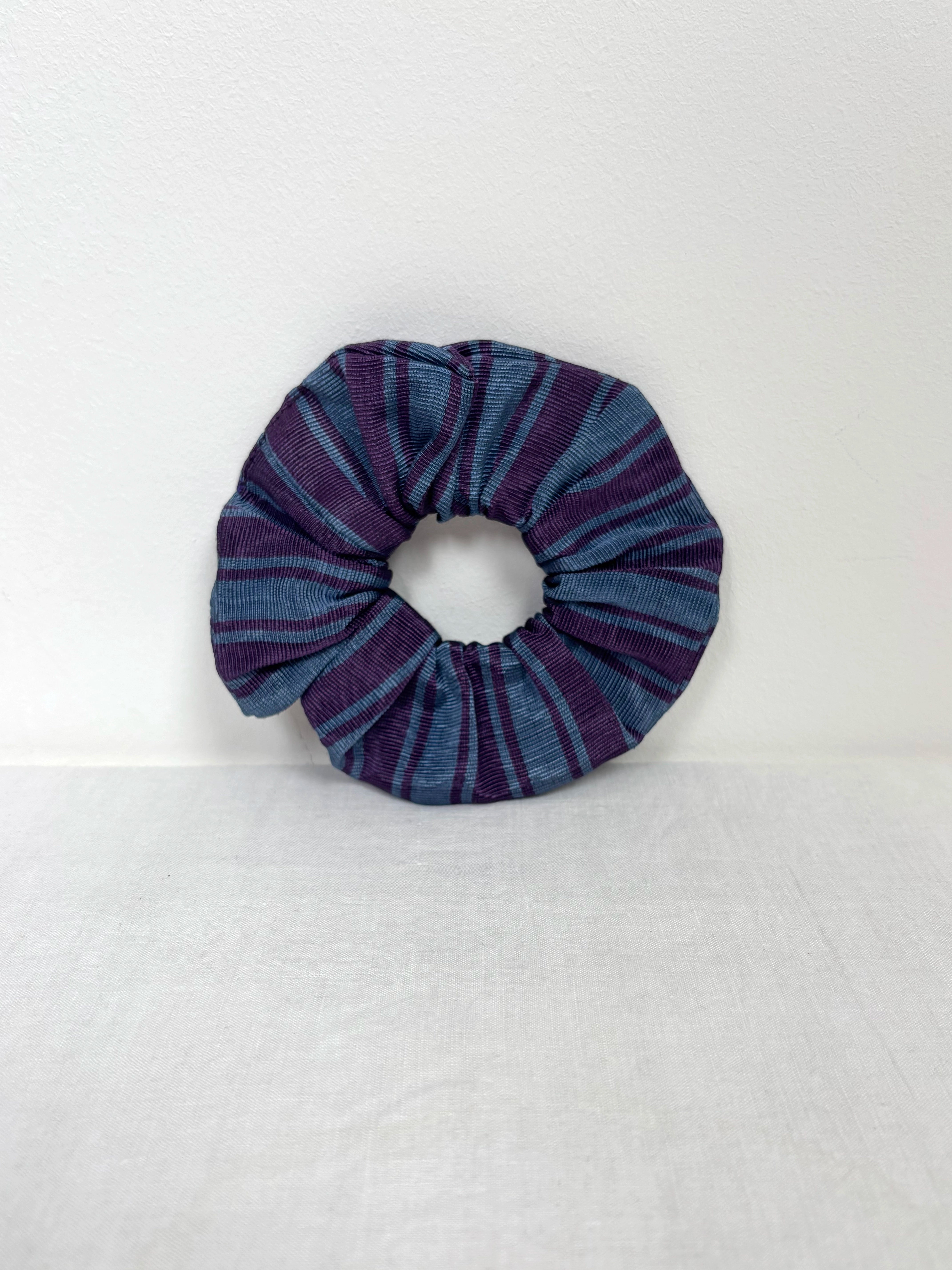 Blue striped silk scrunchie