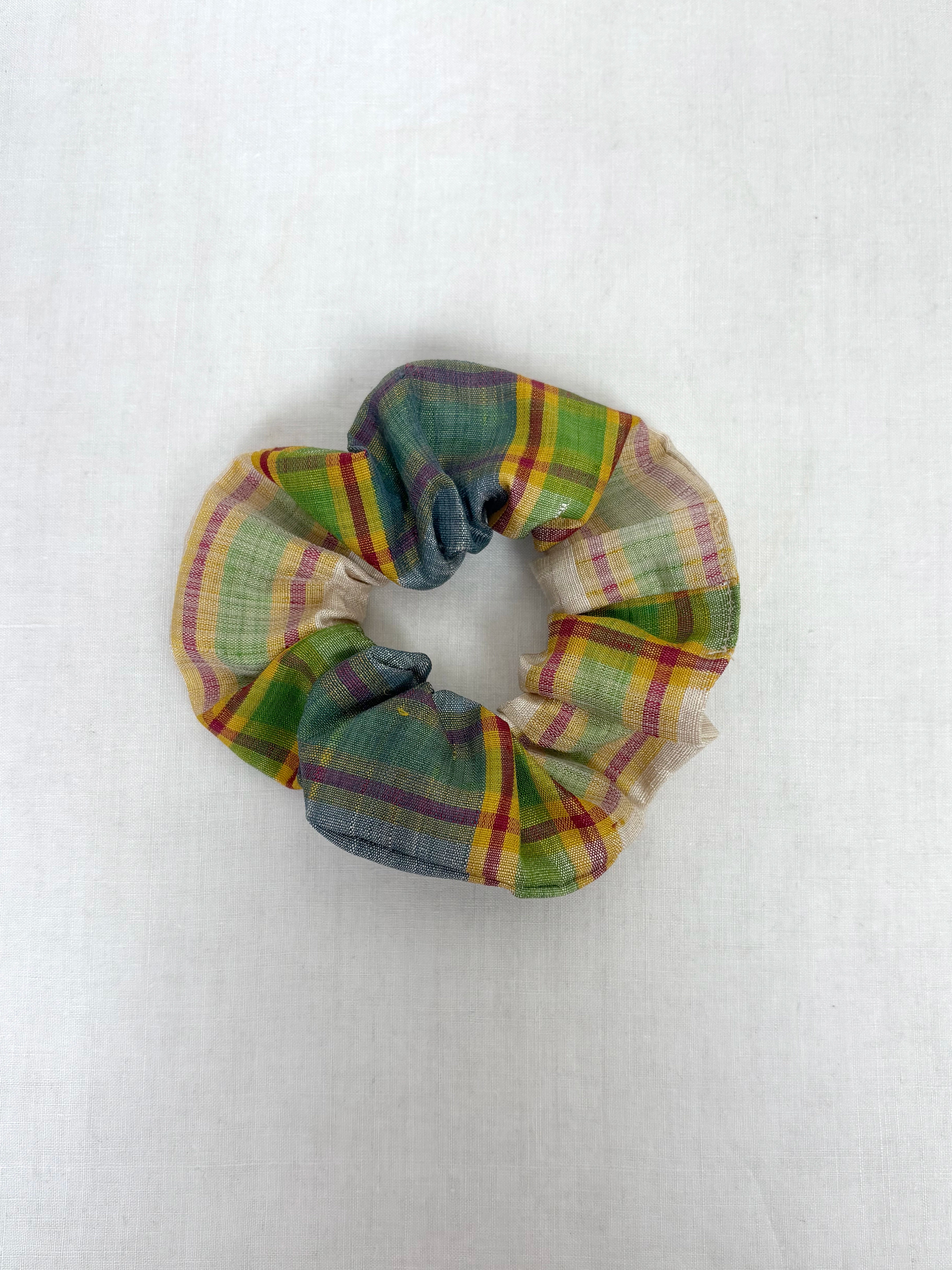 Checked silk scrunchie