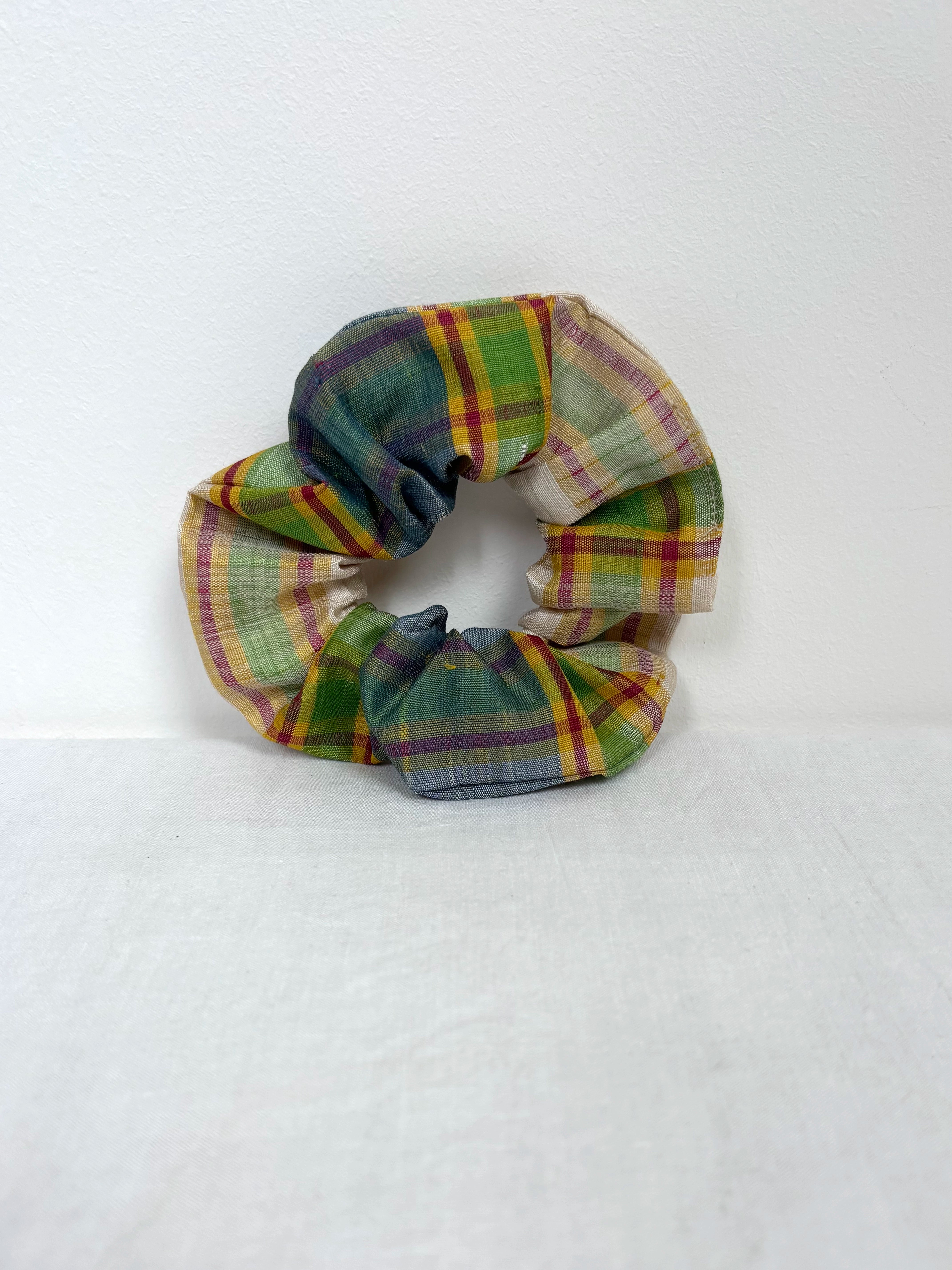 Checked silk scrunchie